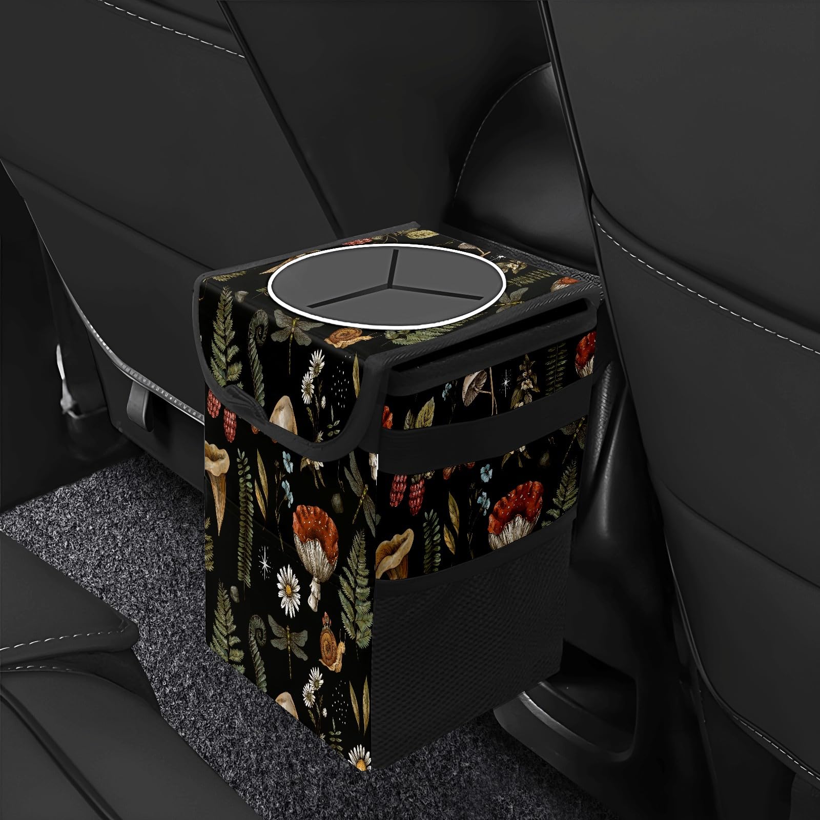 Poubelle de voiture avec couvercle, motif champignons botaniques vintage, pliable, réutilisable, étanche, sac de garage à suspendre, accessoires de voiture à suspendre, organisateur