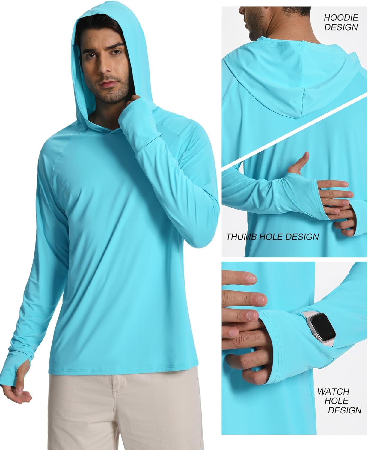 Hotfiary Mens Sun Protection Shirts UPF 50+ Long Sleeve Hoodie for Men UV Hooded Rash Guard Swim Shirts Running Hiking - Image 2