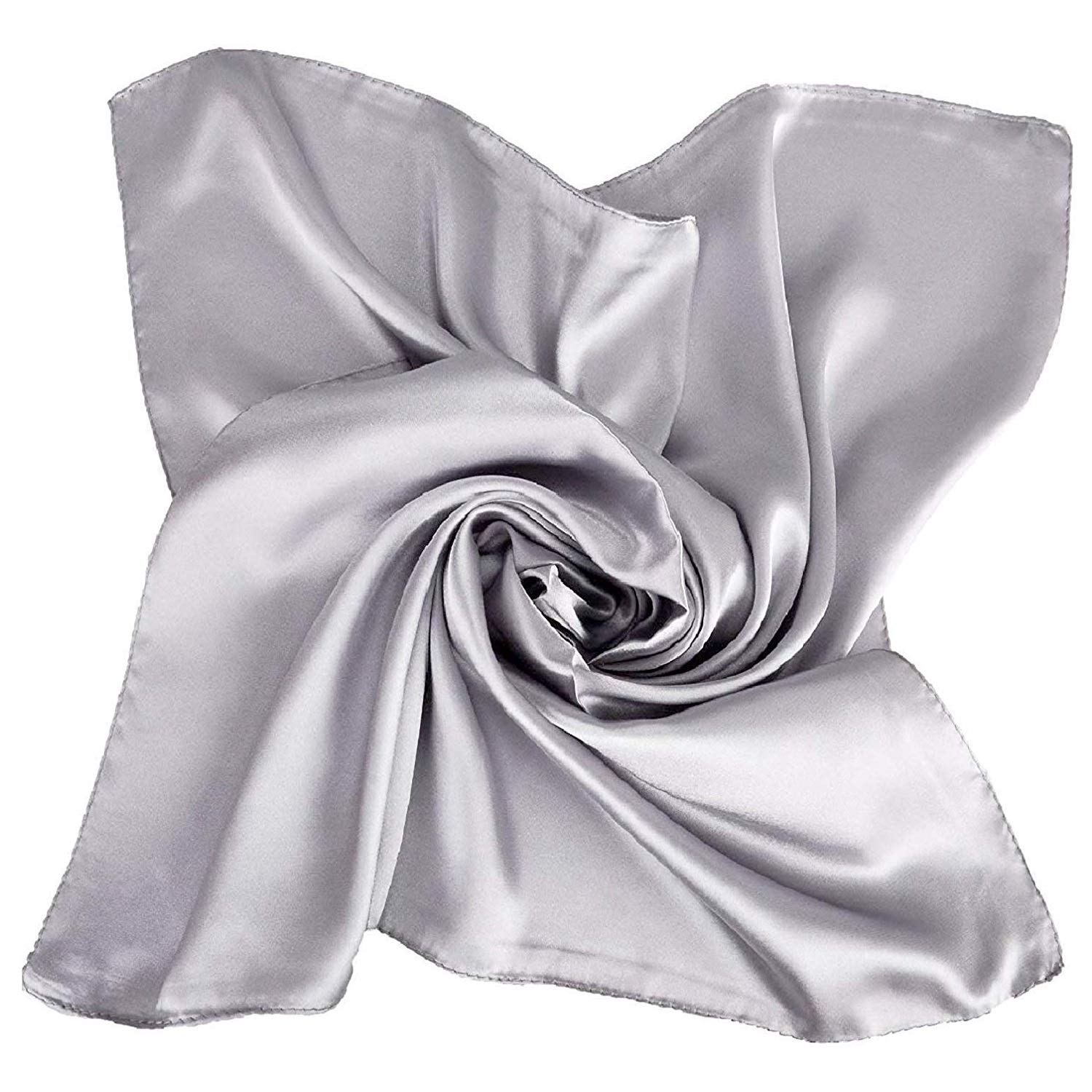 Mszsa Women's Silver 60X60cm Fashion Square Satin Silk Scarf Scarves Bandannas Head Wrap Shawl (Silver)