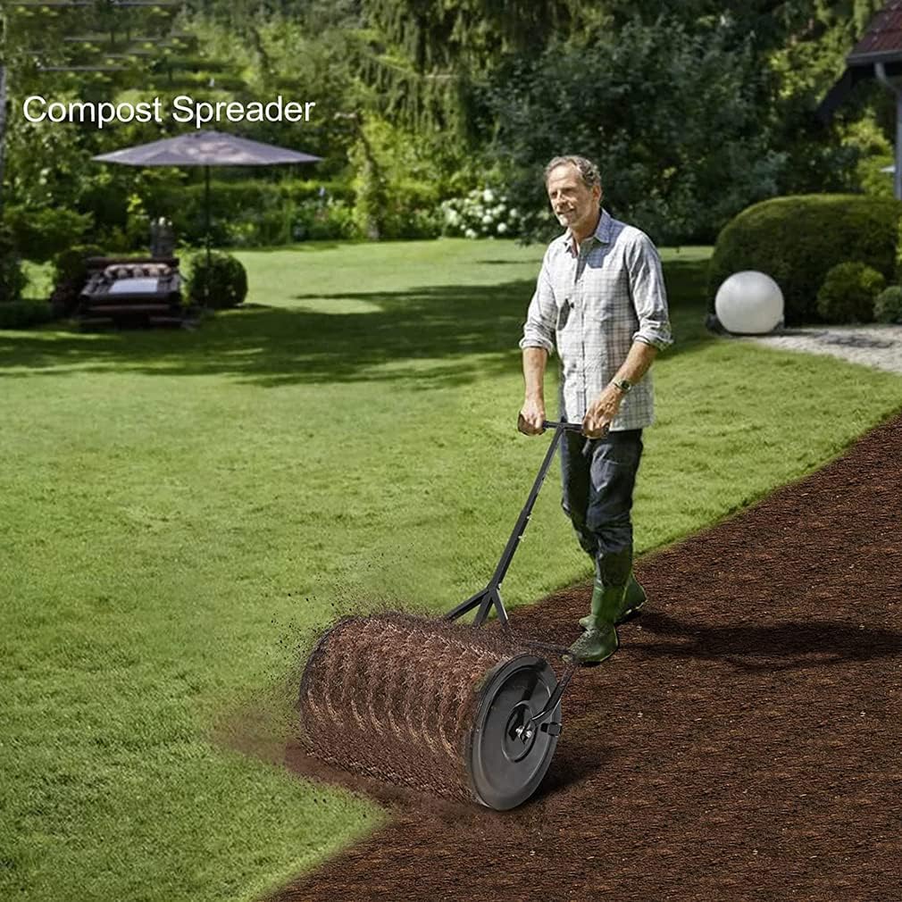 Compost Spreader Planting Seeding 24In Metal Mesh Spreader for Lawn and Garden Care Manure Spreaders, Durable Peat Moss Spreader with T Shaped Handle