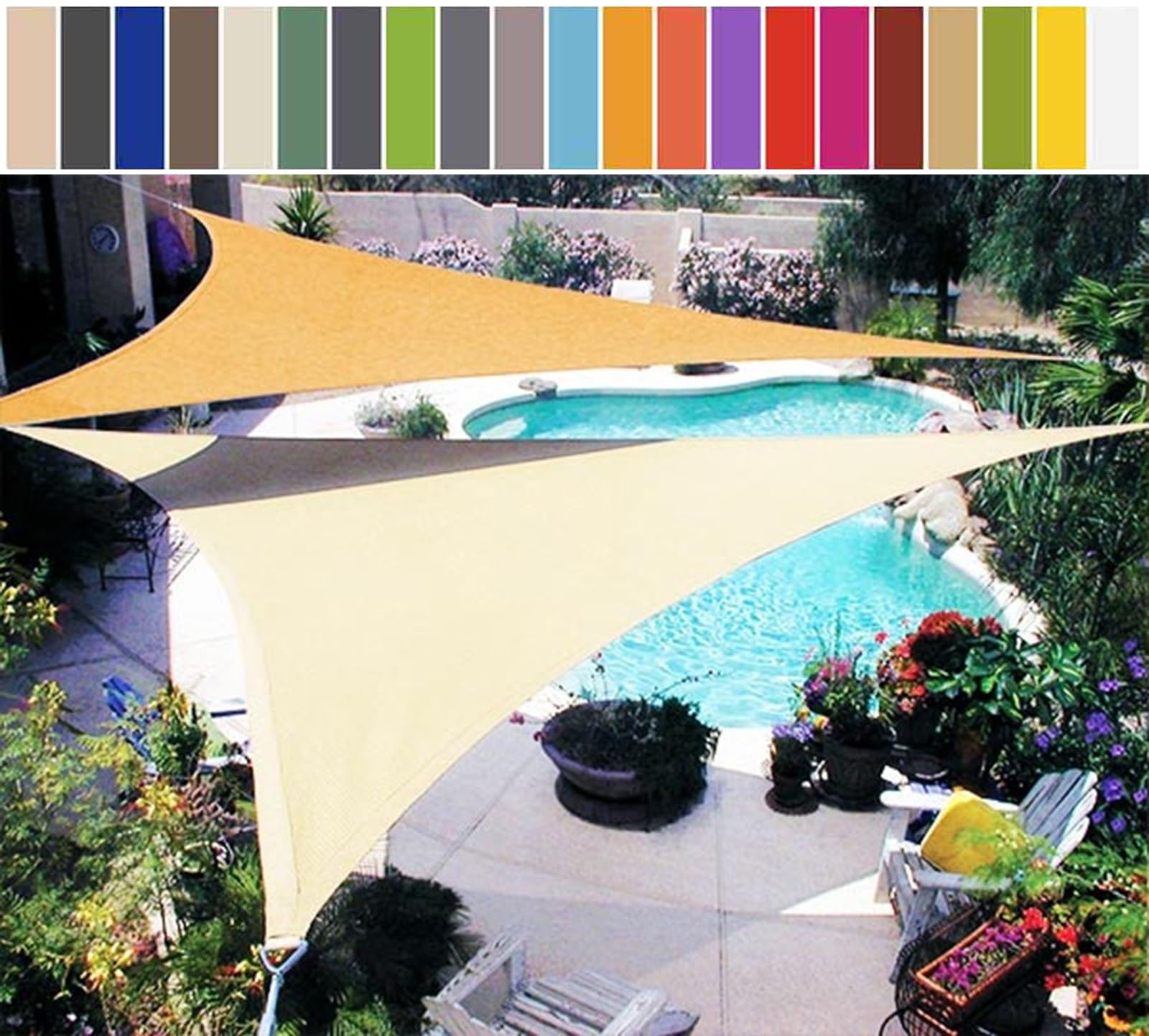 Teich-Sonnenschutz-Segel for den Außenbereich, sandfarben, mit robustem Befestigungssatz, Sonnenschutz for Spielbereiche, Teich, Terrasse, UV-Block, windbeständige Markise, dreieckiges Sonnensegel ( S Garten