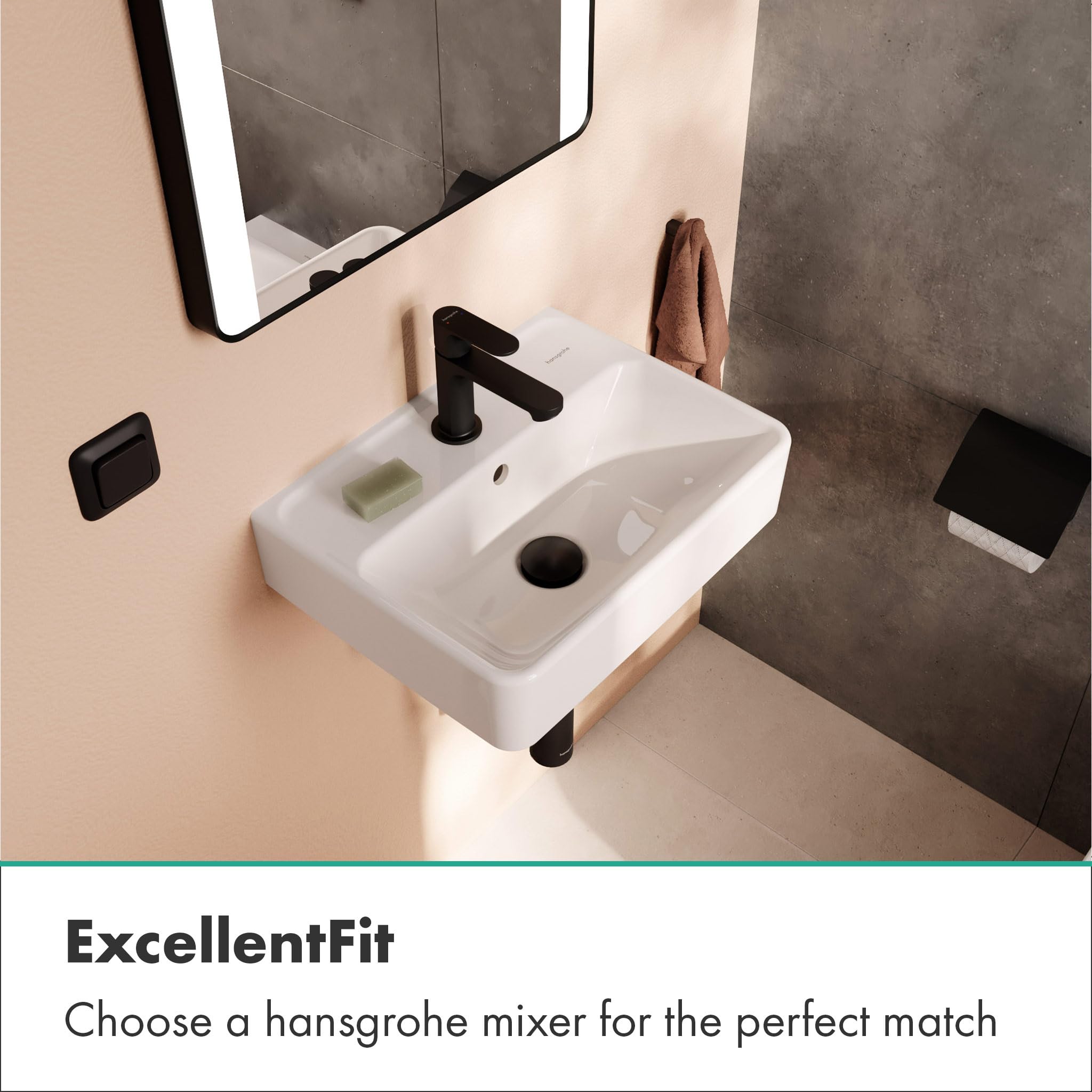 hansgrohe Xanuia Q - Handwaschbecken, kleines Waschbecken 450 x 340 x 105 mm mit Hahnloch und Überlauf, Waschbecken Gäste WC wandhängend, Weiß, 60130450