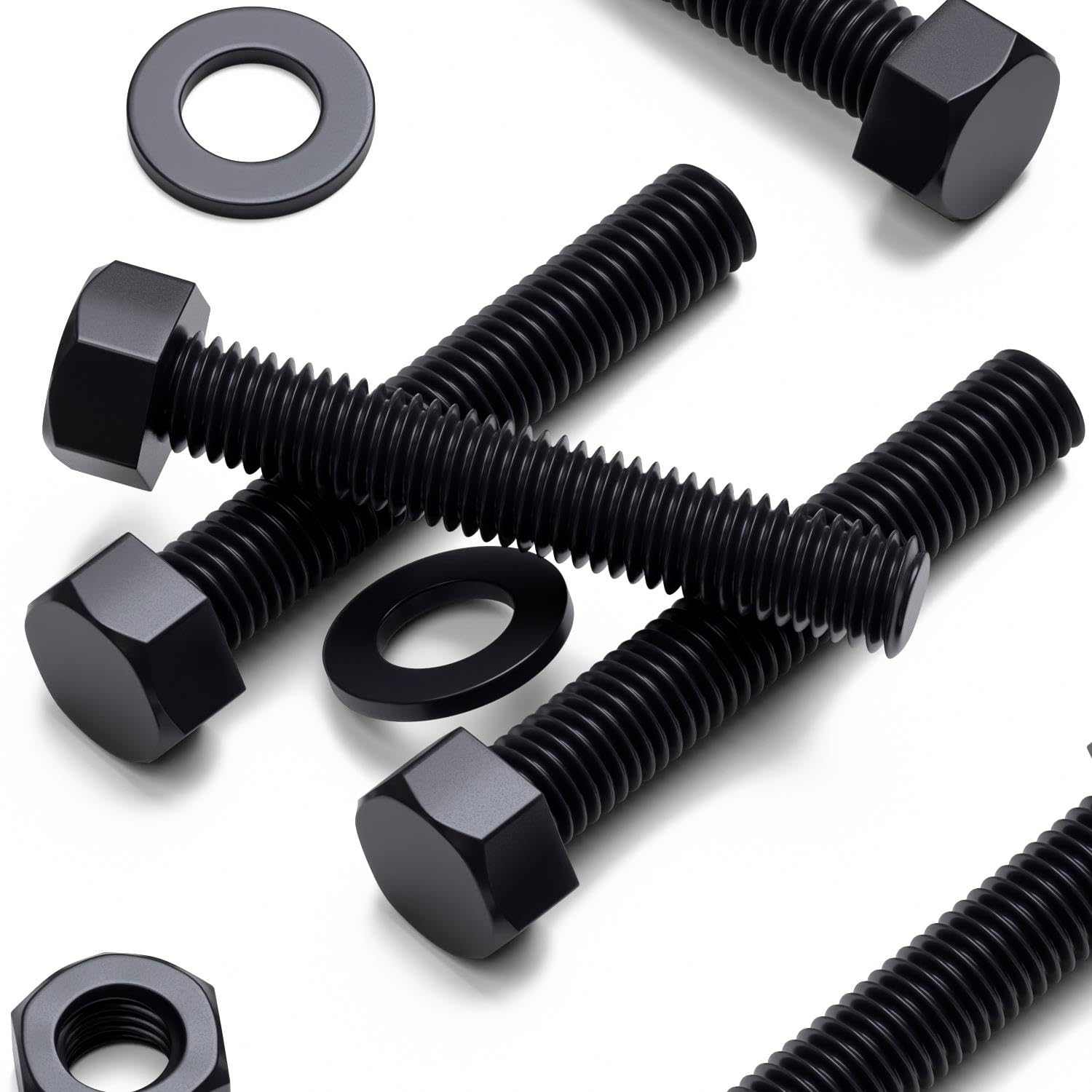 10x Black Nylon PA66 Hex Head Plastic Bolts, Nuts & Washers, M10 x 50 mm