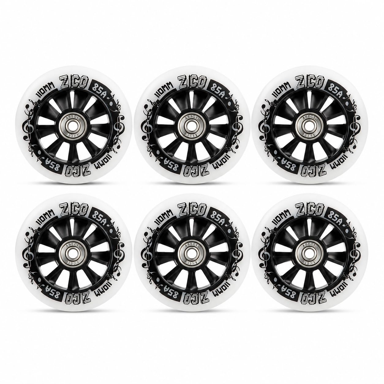Speed Inline Skate Rollen 6er 90mm 100mm 110mm Ersatzrollen für Inliner mit ABEC11 Hochgeschwindigkeits-Kugellagern, 85A PU Rollen, Verschleißfest für Outdoor Straße, Bahn, Skating (White,90mm)