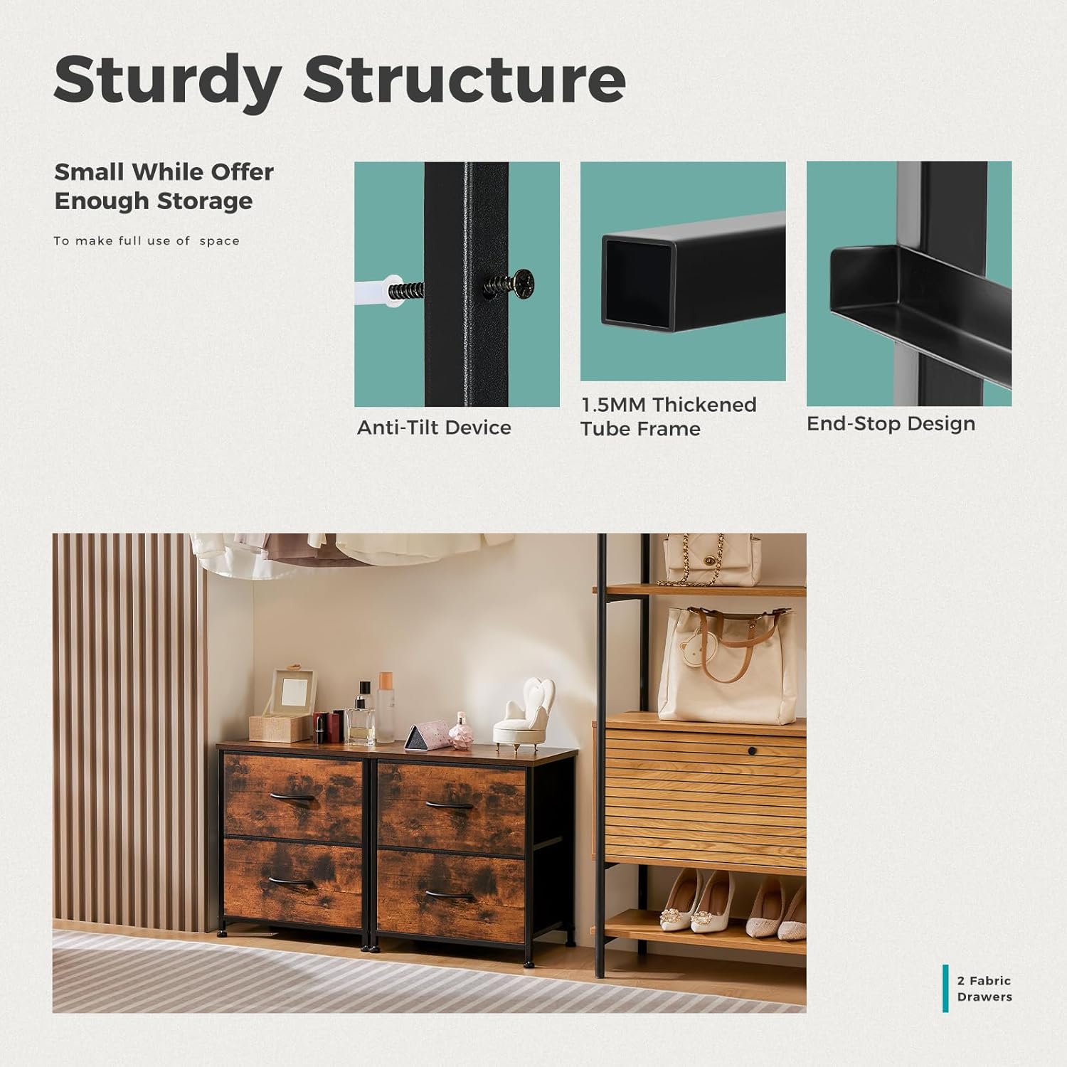 Rust Nightstands Set of 2 with Two Drawer Side Tables Living Room 2 Drawer Dresser Bedroom End Bedside Table Cabinet with Storage Night Stand, Wooden Top Metal Frame Handle, 20'' Tall