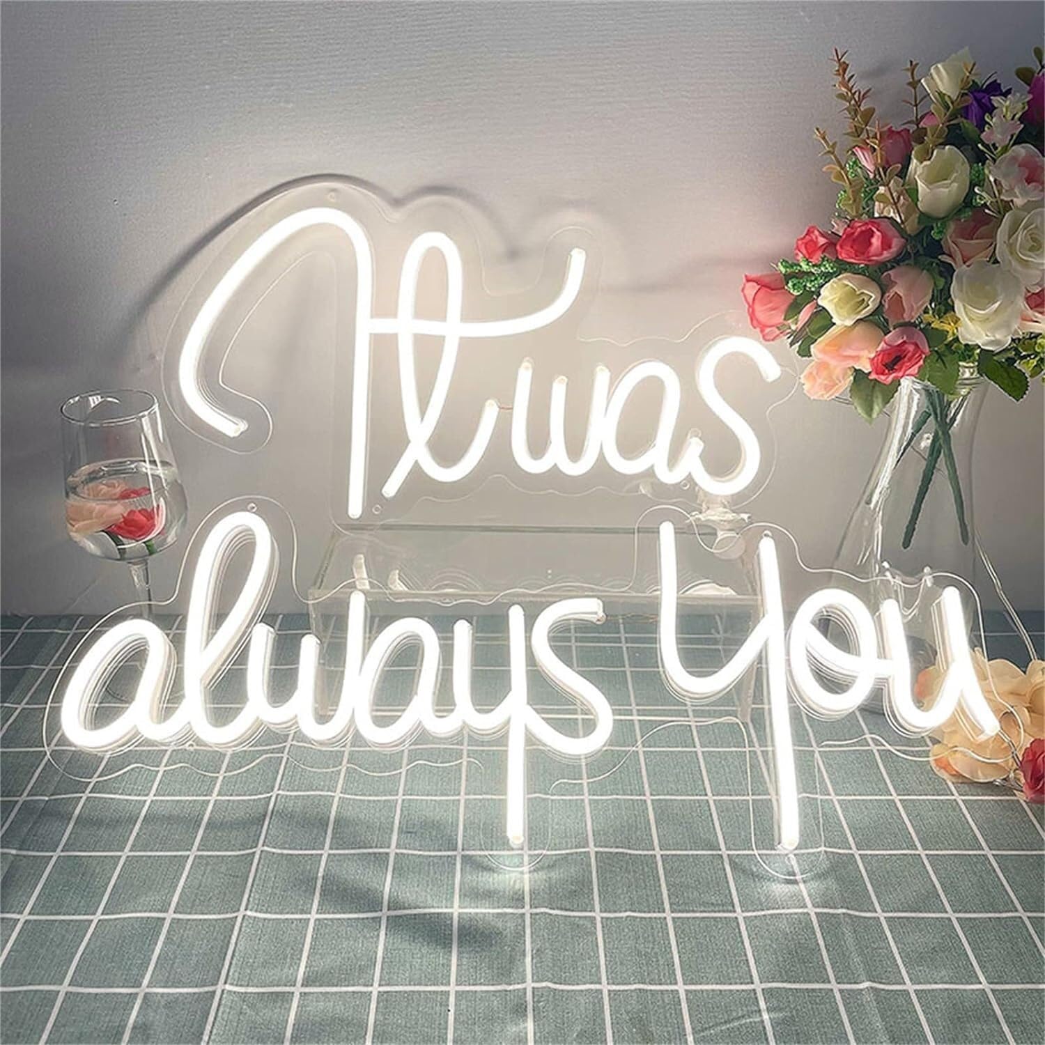 KIJyfgTR LED Neon Light Sign It was Always You Custom Neon Signs, Wedding Home Decor LED Neon Lights 75 * 55cm