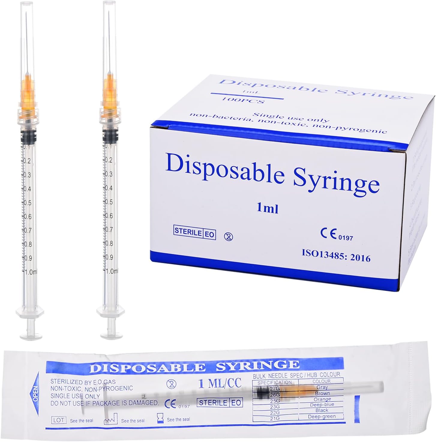 100 Pack 2.5ml Syringe for Liquid,with Luer Lock 25Ga Needle 1 Inch for Scientific Labs, Glue Application, Measuring