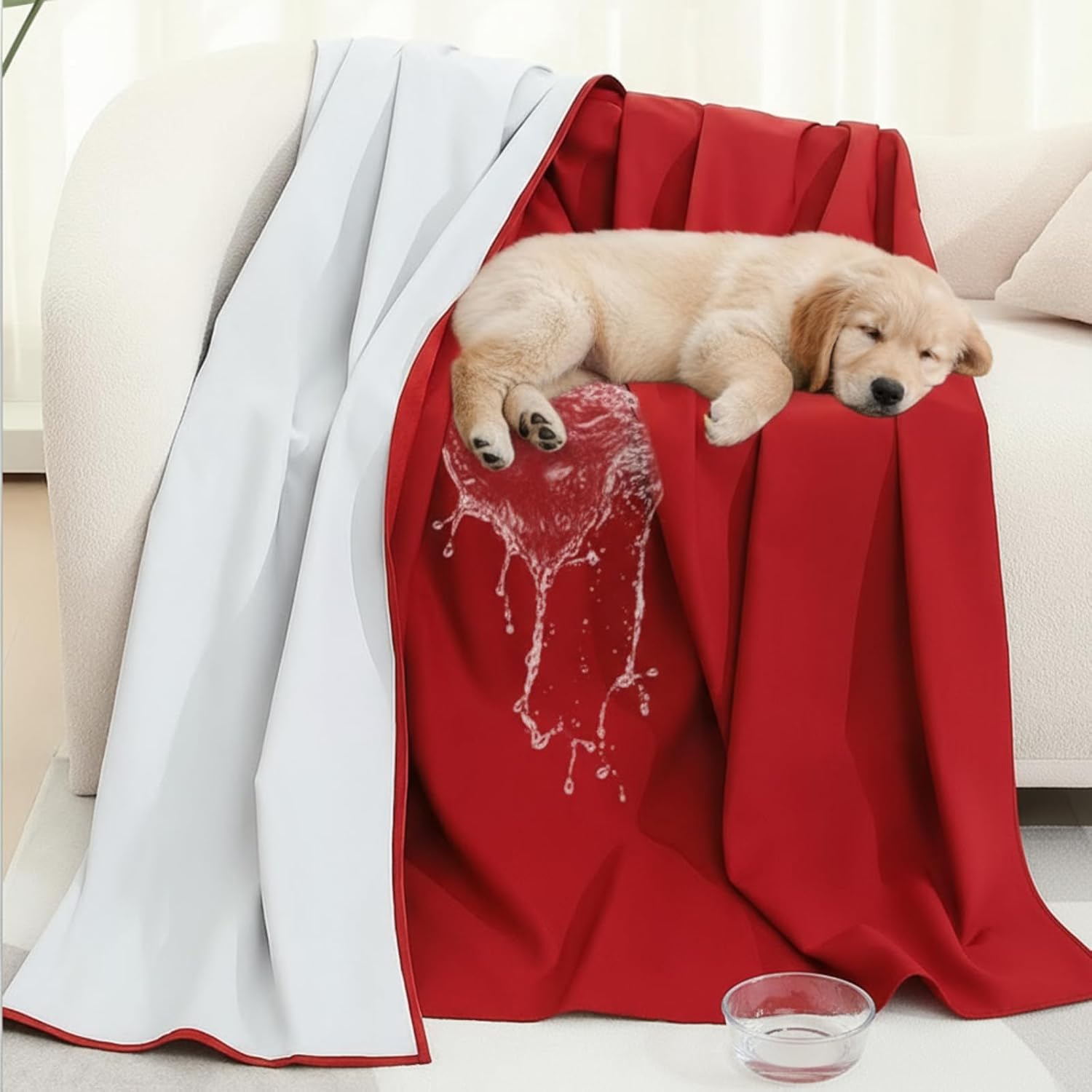 Waterproof Blanket Queen Size, Red TPU Polyester 78'' x 82'' Water Proof and Stain Resistant Mattress Protector Mat for Bed, Leakproof Protective Pet Mat - Image 5