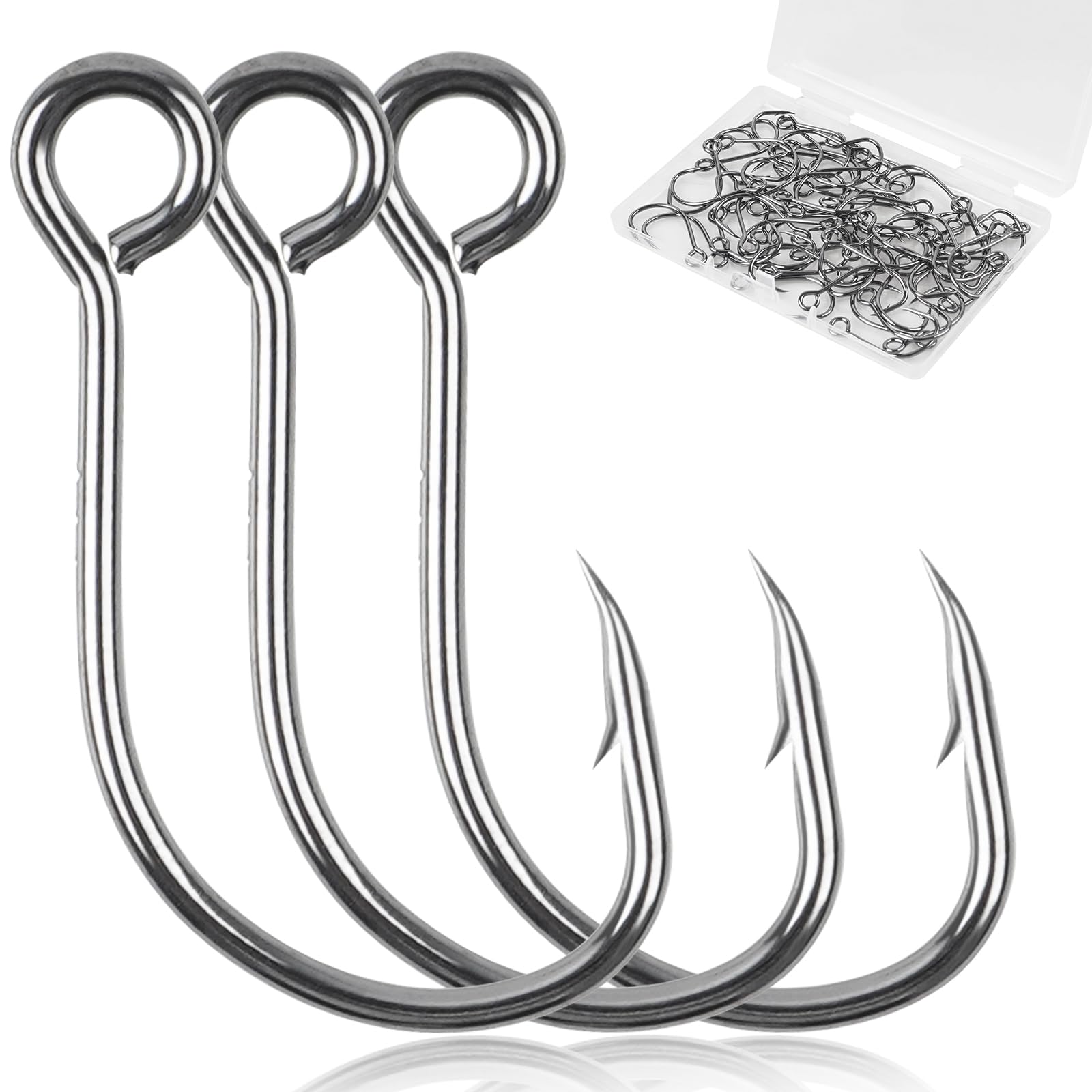 Inline Single Hooks 80pcs Replacement Fishing Single Hooks High Carbon Steel Large Eye Inline Circle Hooks for Spoon Spinner Lure Baits Saltwater Freshwater (2/0-80pcs)