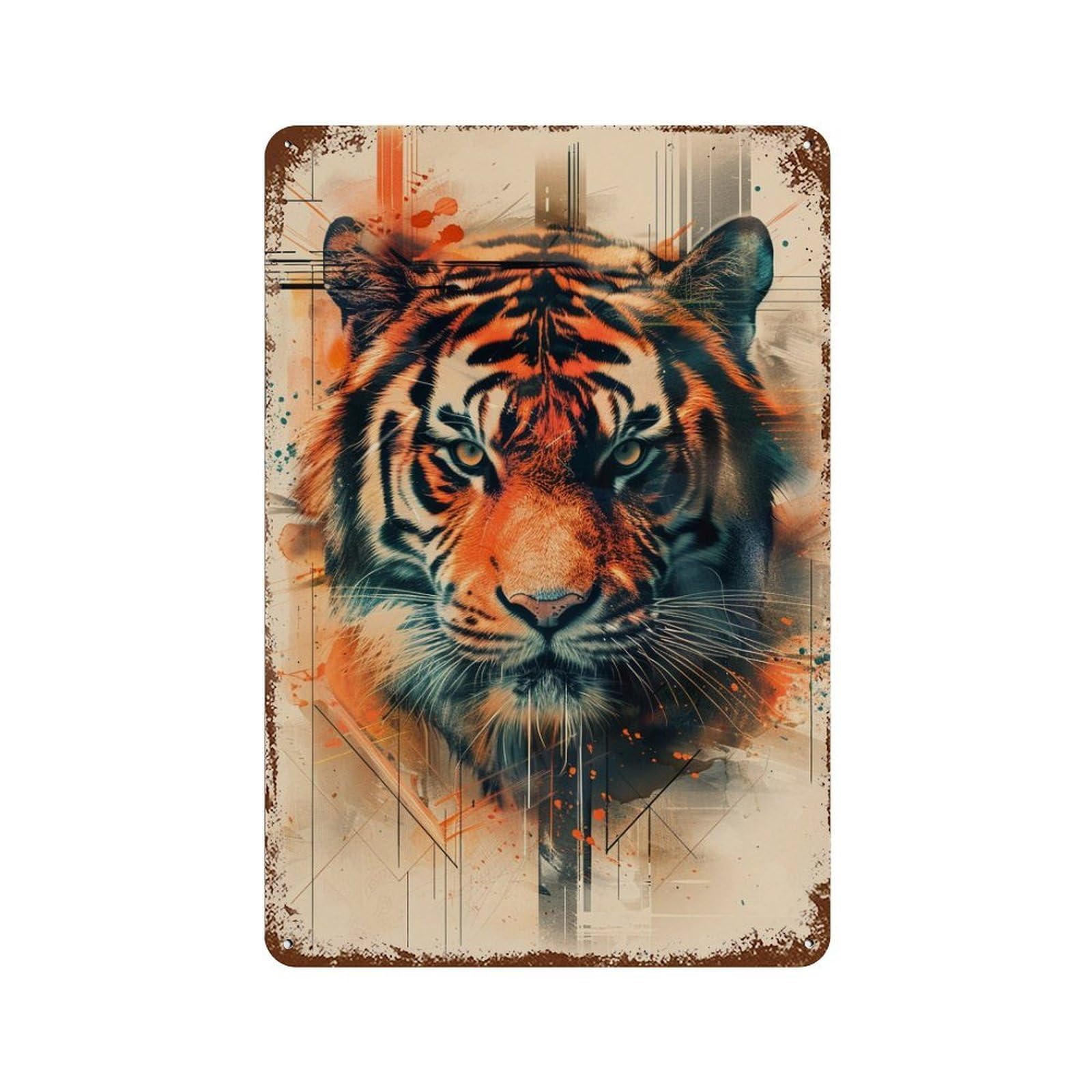 Rust Effect Tiger Art Print Poster-6 Weathered Tin Sign 11.8"x7.9", Novelty Wall Decor for Office, Studio And Wall Decor