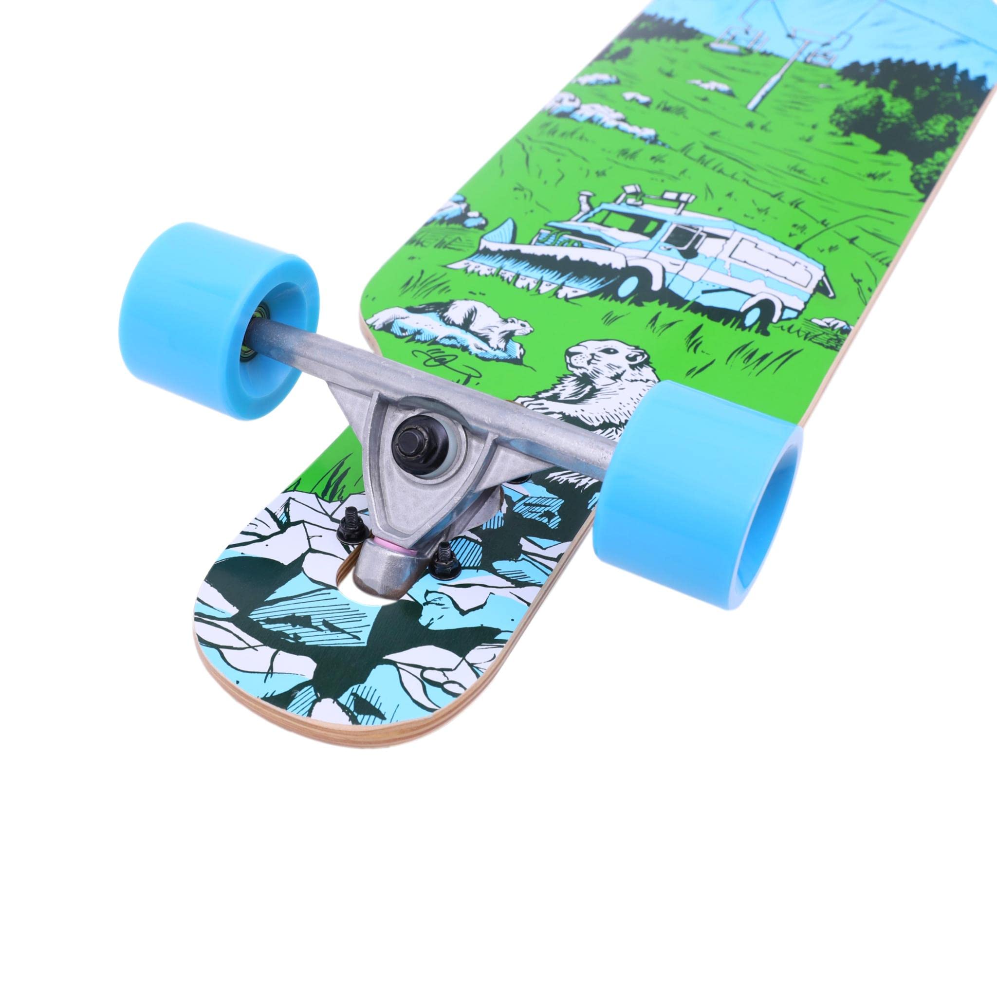 Longboard 92 cm para Freestyle y Freeride Nature - theLongboarder| Ejes de Aluminio Drop-Through 180 mm | Ruedas Poliuretano 70x51 mm | Rodamientos ABEC-7 | Ideal para Adolescentes y Adultos