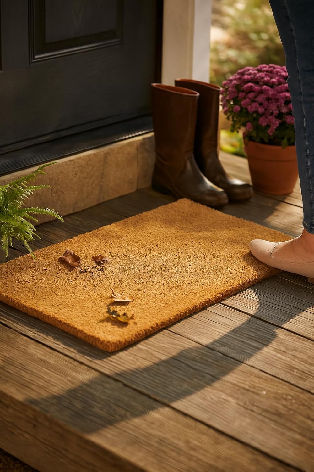 Kempf 1" Thick Natural Woven Coco Coir Doormat, 18" x 30", Heavy-Duty Coconut Fiber Scraper Mat for Front Door, Entryway & Porch