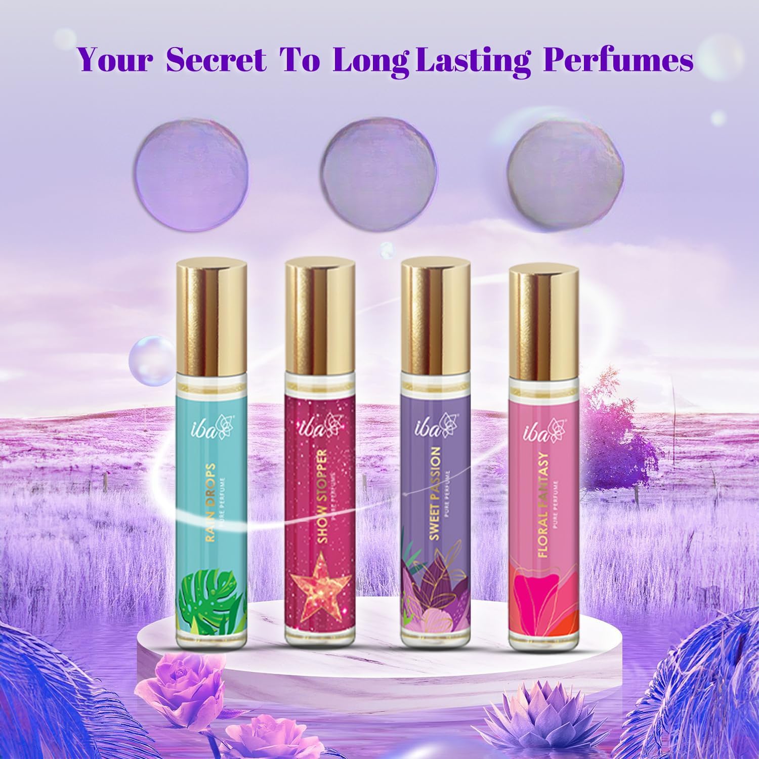 Set de regalo de perfume para mujer (4 x 10 ml), aroma de lujo, aguamarina, afrutado, floral, amaderado, almizclado y picante, de larga duración, sin alcohol