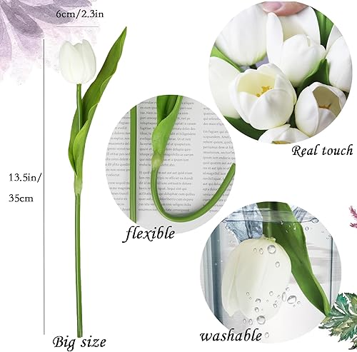 Miniatura 4 de Luxury-Series - Ramo de tulipanes falsos grises de tacto real, 11 piezas de flores artificiales para el día de San Valentín, día de la madre,