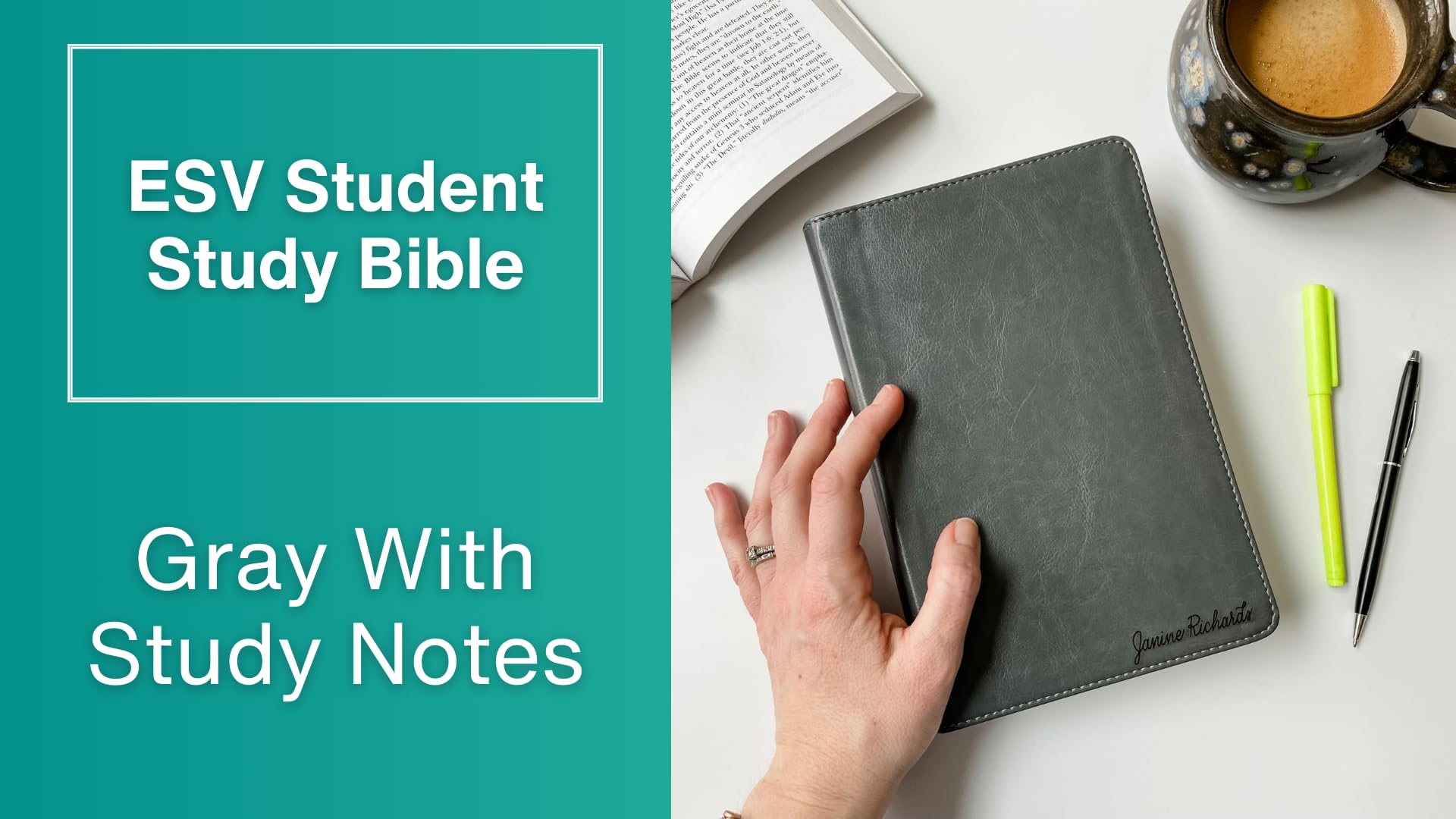 Personalized ESV Student Study Bible, Option to Customize with Hand Lettered Name Engraved on Cover, Gray Trutone Leather, Personalized Gift, - Image 9