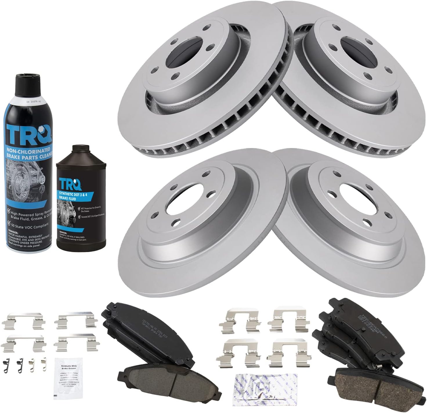 TRQ Front and Rear Brake Pad & Rotor Kit Brake Chemical Kit Brake Pads Brake Rotor Ceramic Premium G-Coated Compatible with 2015-2017 Ford Mustang