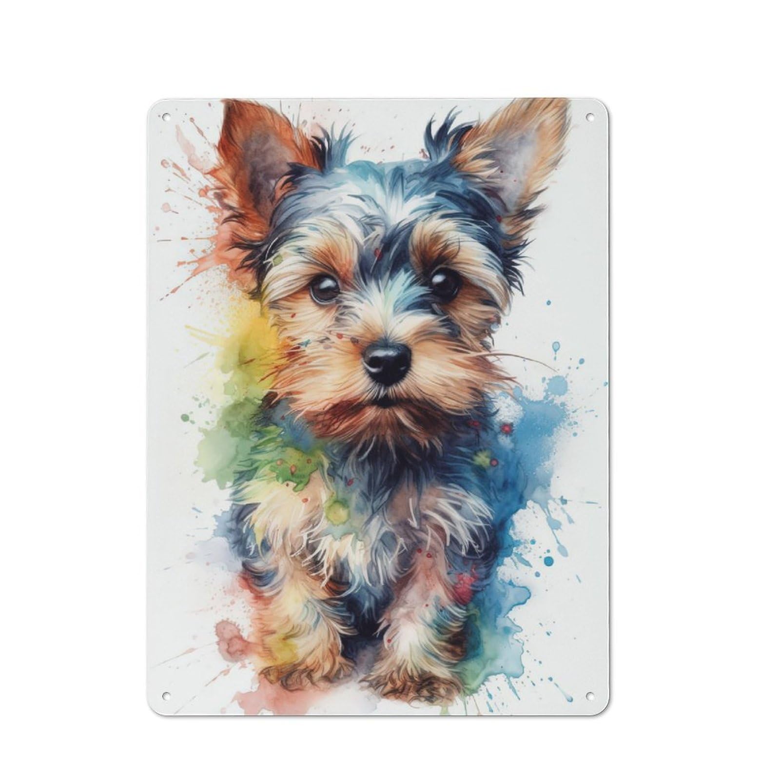 Junmoney Yorkshire Terrier Puppy Tin Wall Sign 40X30cm, Country Style Bistro Wall Plaque For Coffee Bar, Kitchen, Bistro Or Tea Corner