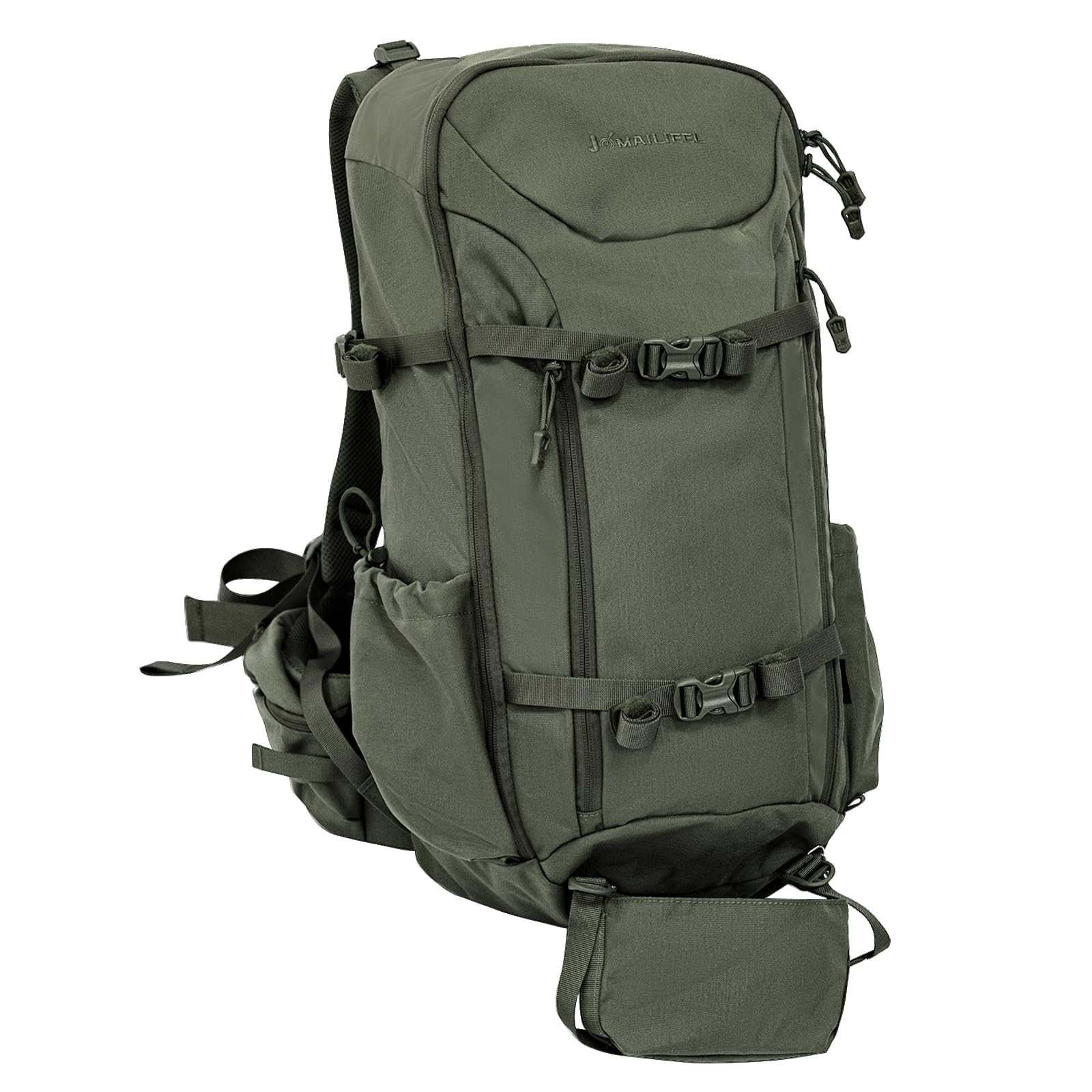 JOMAILIEEL 40L Green Tactical Hunting Backpack for Men with Rifle Holder,Durable, Waterproof with YKK Zippers,UTX Buckles,Hunting Pack with Rain Cover for turkey Hunting season, Hiking and Tactical