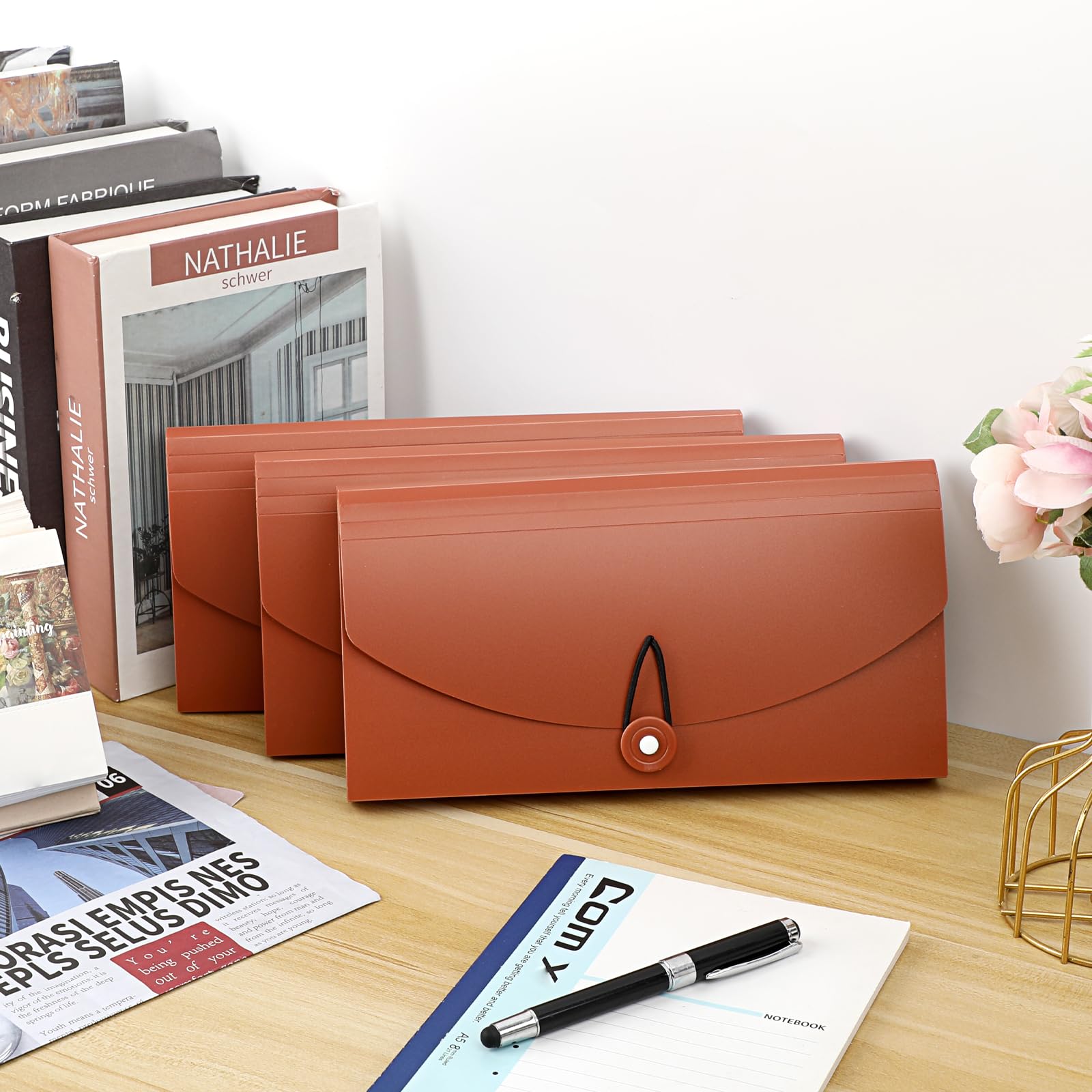 IGNPION 13 Pockets Accordion File Folder, 3pcs Office,Home, School Receipt Organiser- File Pockets Folder Mini Expanding File Bills Document Wallet for Coupons/Vouchers/Papers - Size (Brown) - Image 2