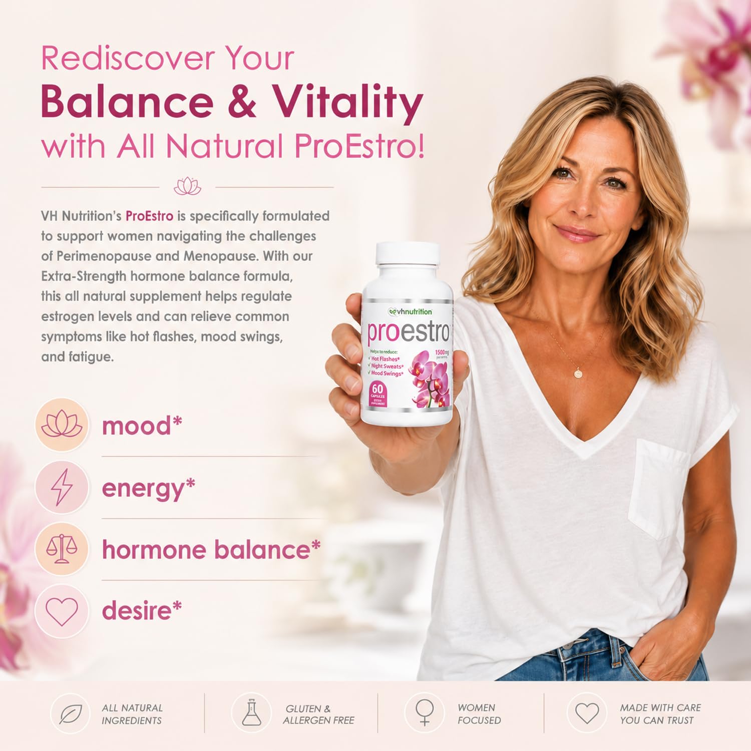 VH Nutrition PROESTRO | Estrogen Support* Supplement for Women | Extra Strength Hormone Balance* for Her | 60 Capsules in Easy to Swallow Pills — Amazon image 2