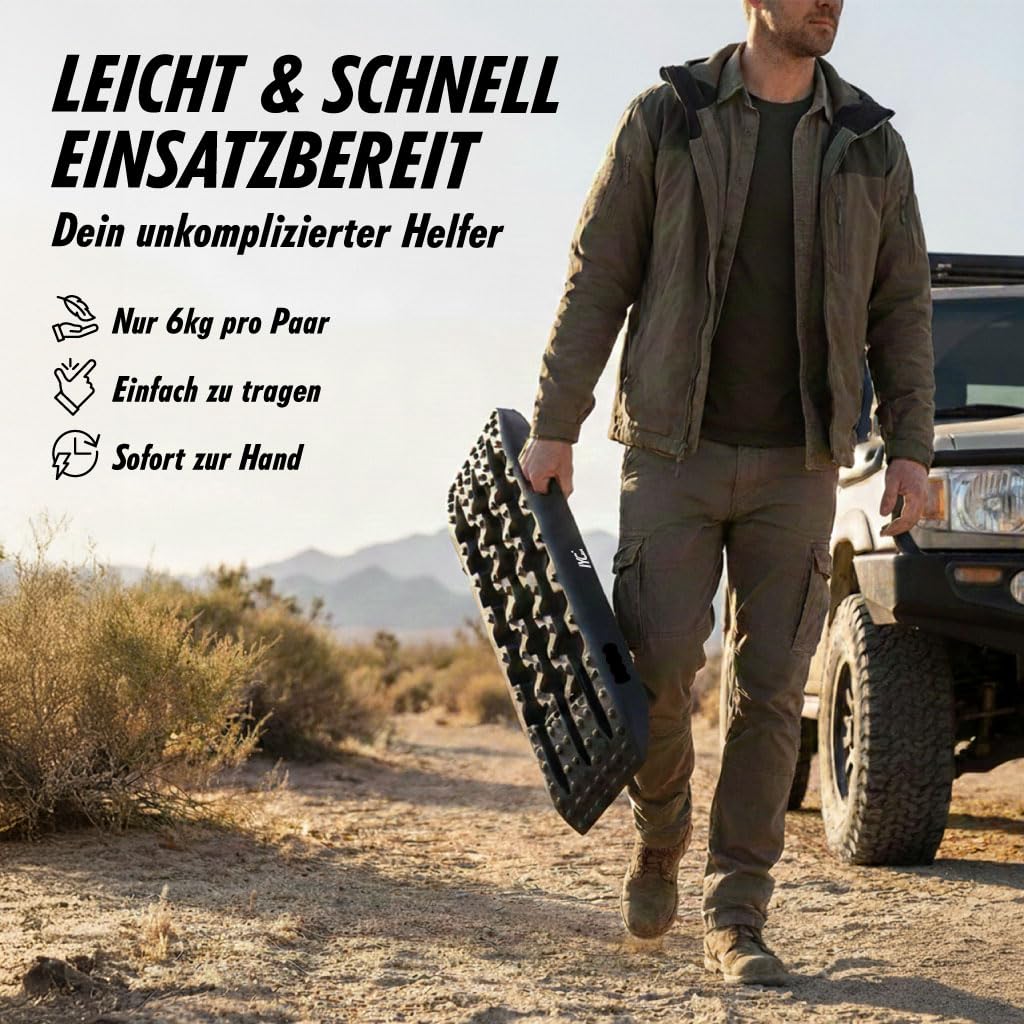 IYC4x4 Sandbleche Anfahrhilfe Bergungshilfe Traktionshilfe Reifenleiter Kunststoff (Stealth Grey, 2x Sandbleche)