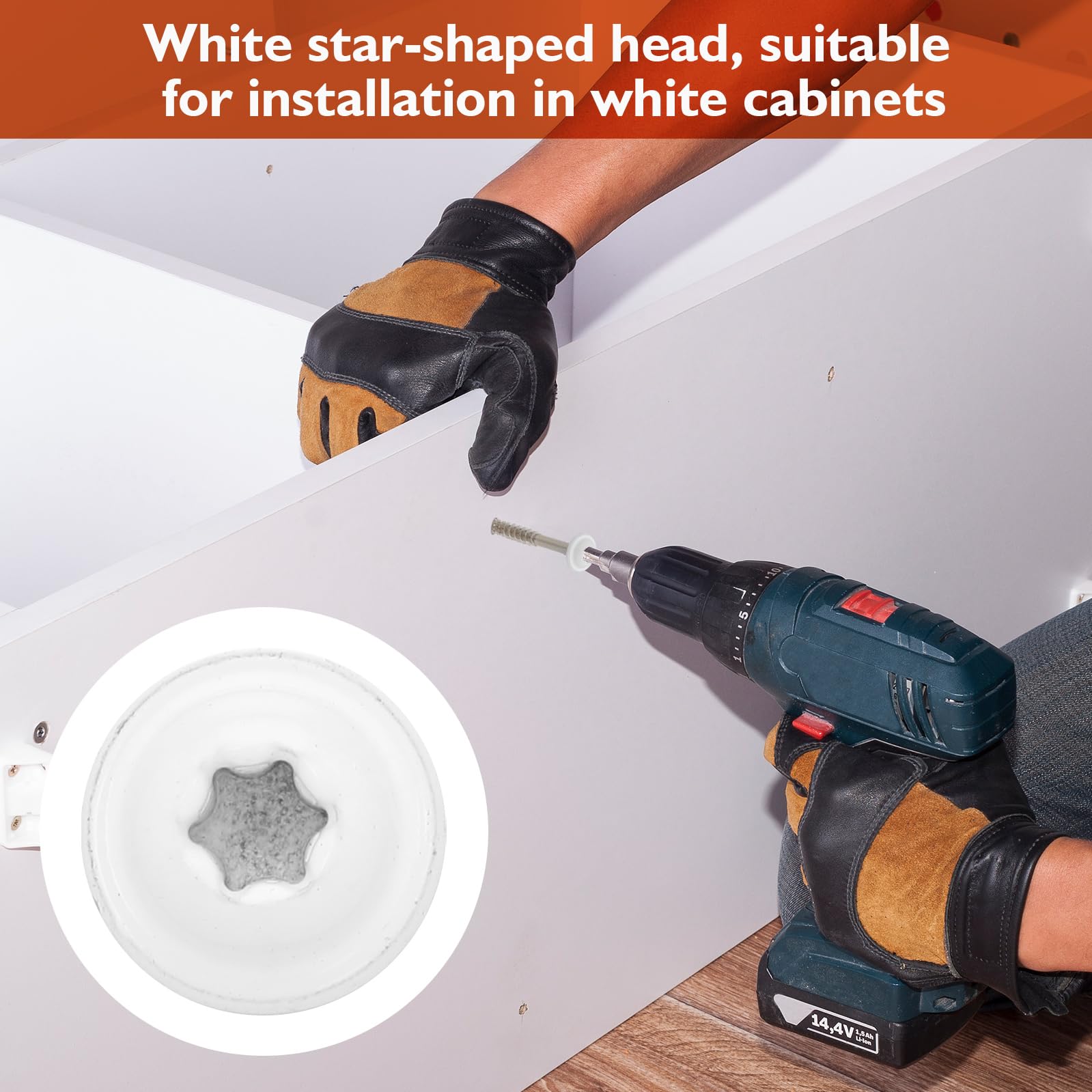 Frienda Tornillos de gabinete blancos de 2 libras a granel #8 x 2-1/2 pulgadas, tornillos de madera autorroscantes resistentes con cabeza de retraso en estrella, sujetadores de cubierta para gabinetes