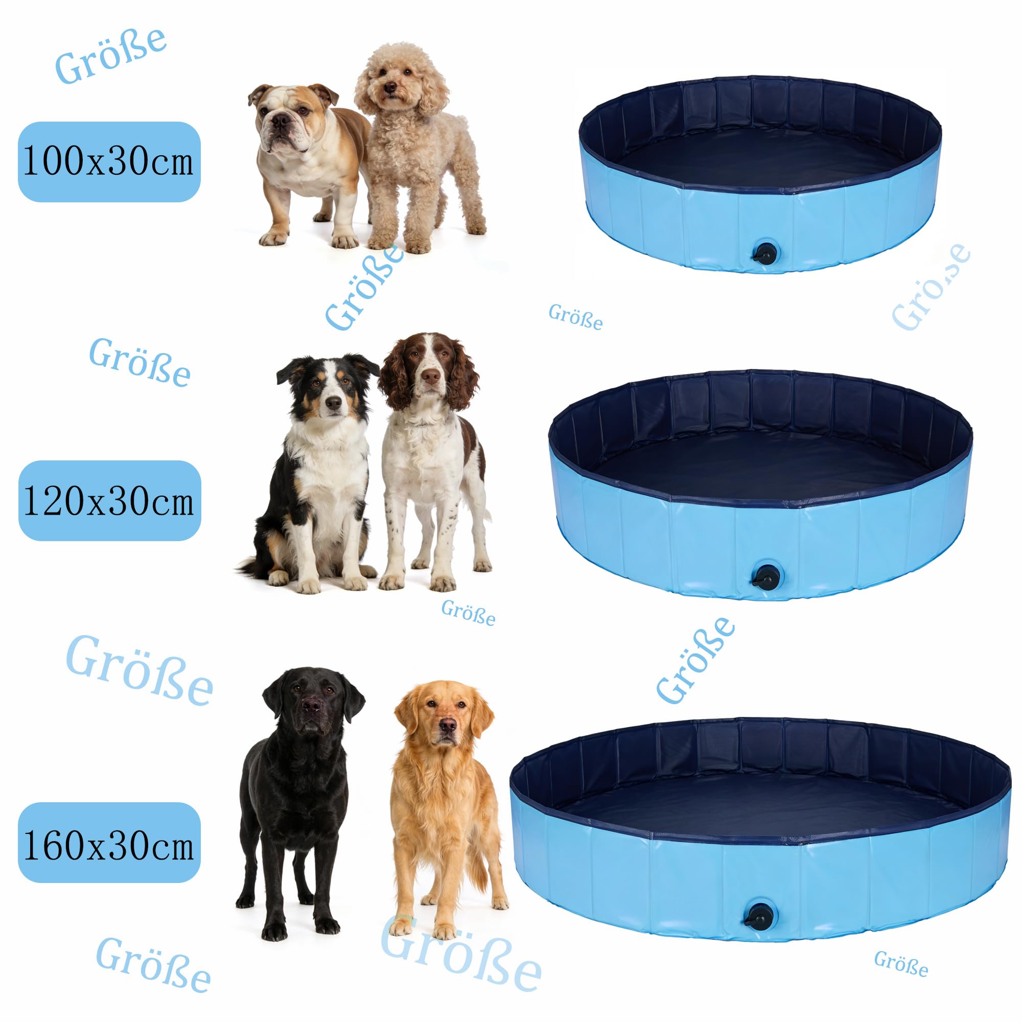 Faltbare Hundepool, nutzbar als Hundeplanschbecken Hundebadewanne Swimmingpool oder Bällebad für Klein Große Hunde, 160x30cm
