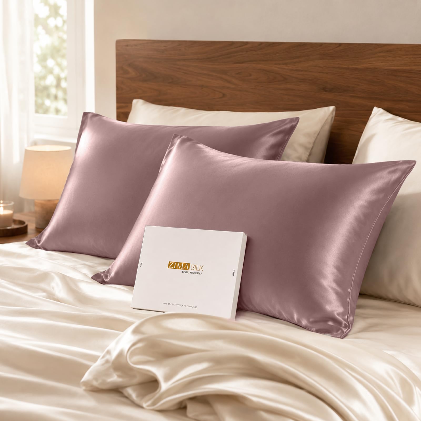 ZIMASILK Upgraded 100% Mulberry Silk Pillow Cases, Light Plum, Standard