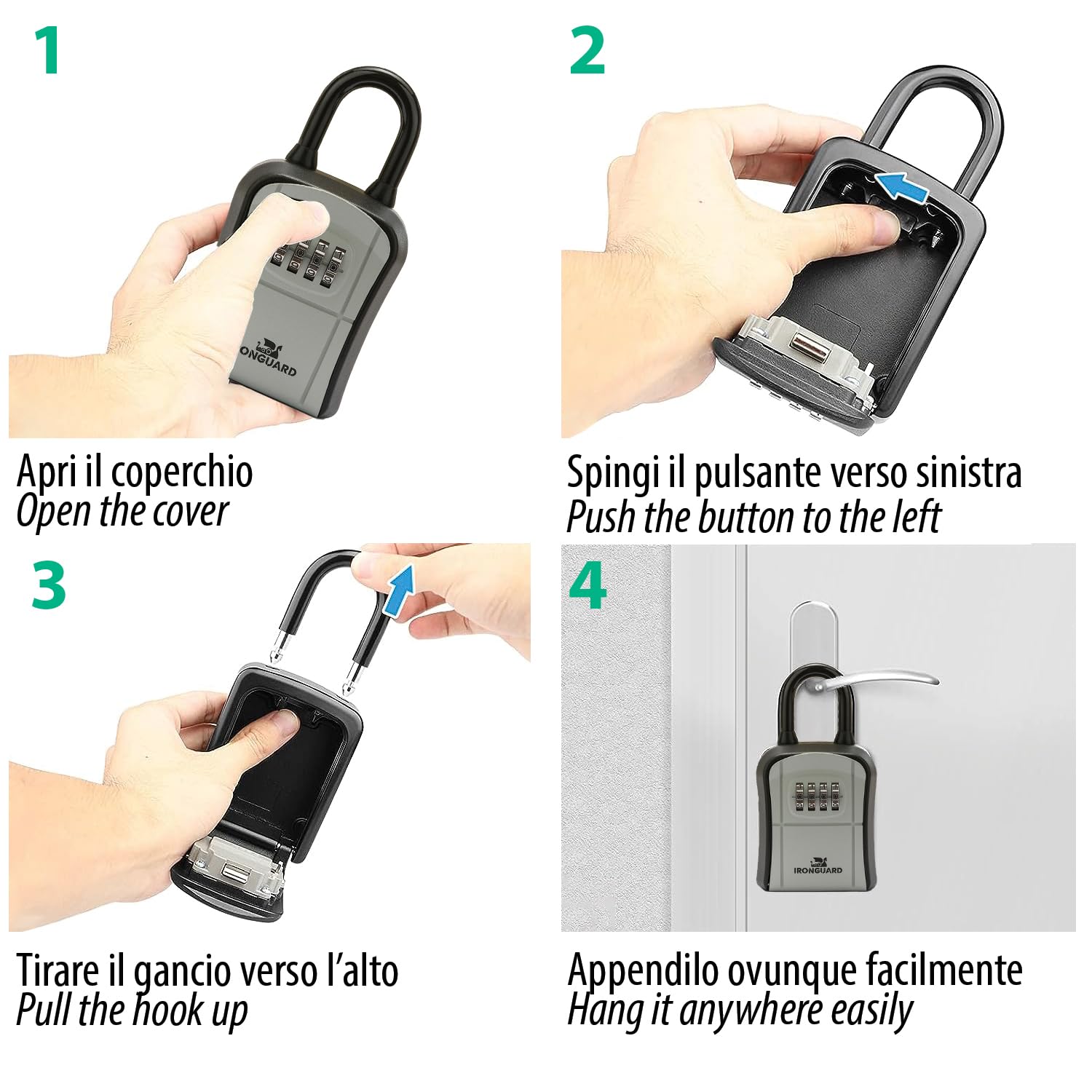 Velamp IRONGUARD IG012 - Cassetta di sicurezza per chiavi - Con lucchetto – Contenitore standard - Resistente alle intemperie - Combinazione a 4 cifre - Ideale per chiavi ingresso casa, garage e B&B
