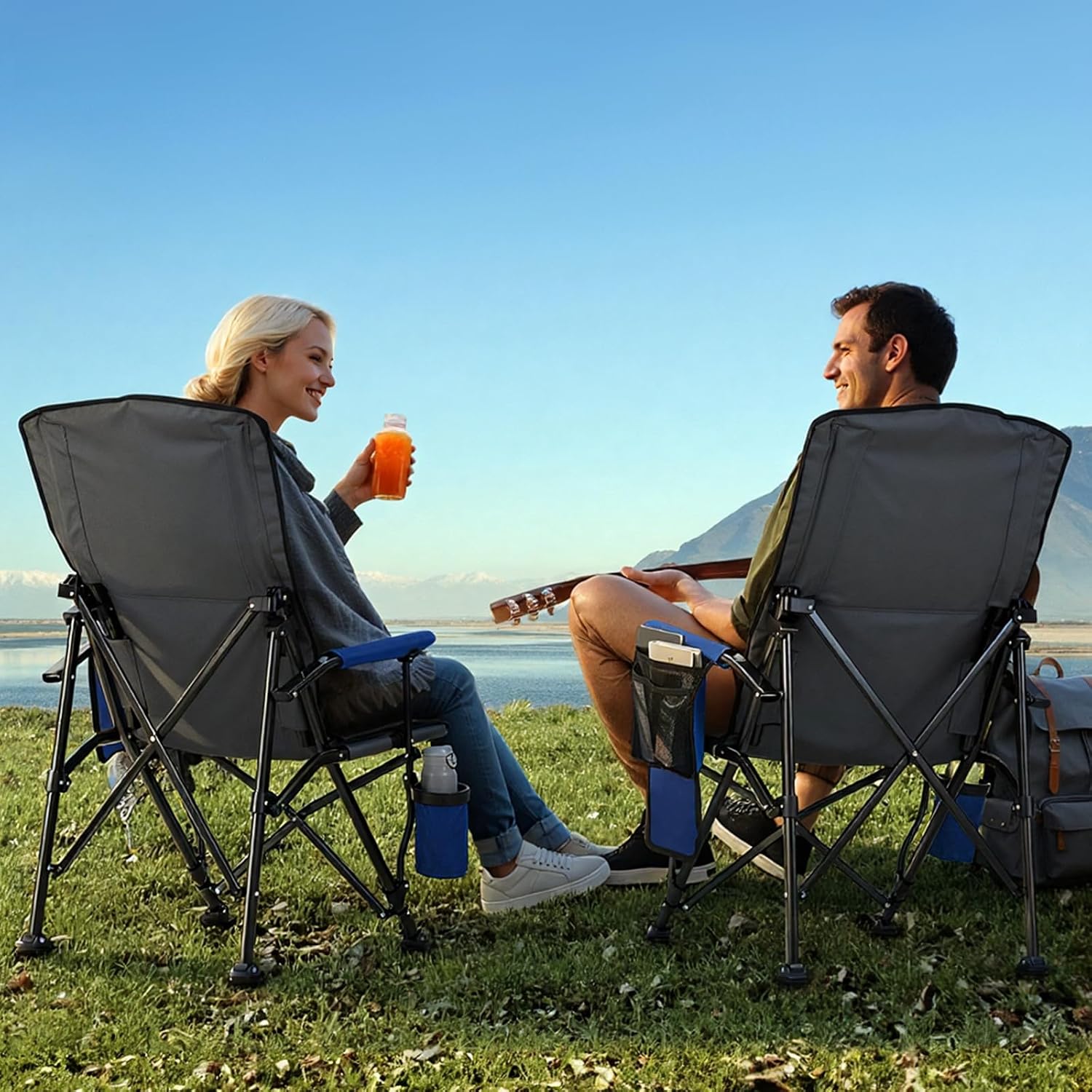 Overmont Heated Camping Chair with High Back - 3 Heat Levels 2-Zone Separately Heating - 450 LBS Support Heavy Duty Folding Chair Portable for Adults Patent No.: US D1.028.543S - Battery NOT Included