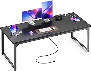 Huuger 63 x 24 inch Desk with Power Outlets & USB-C, Deeper & Thicker Desktop, Robust Metal Tubes, Computer Desk, Heavy Duty Office Desk, Work Gaming Desk, for Home Office, Black