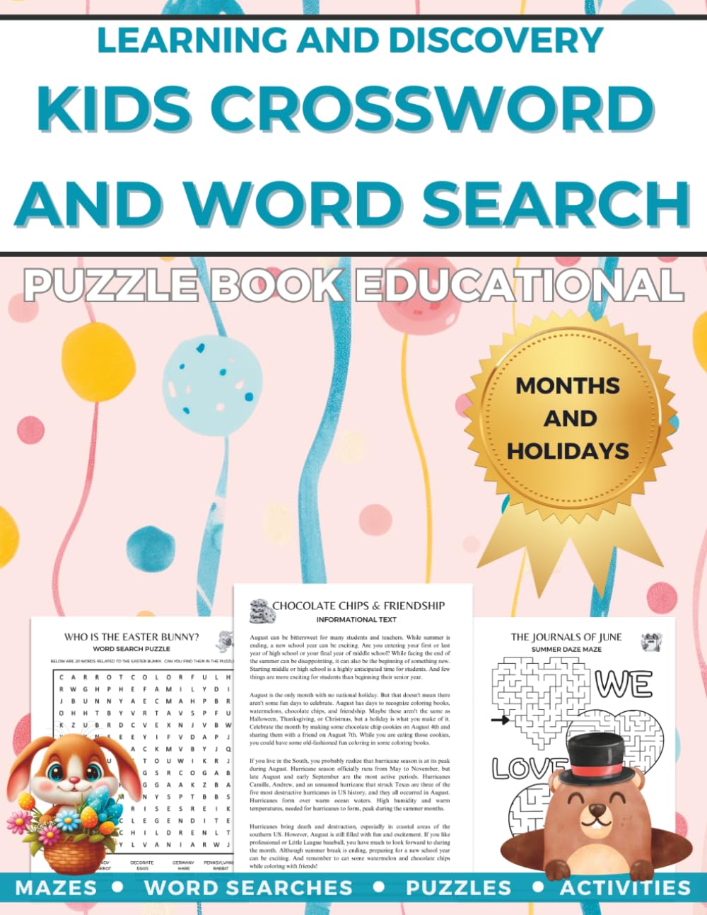 Kids Crossword and Word Search Learning and Discovery: Months and Holidays: Puzzle Book Educational Mazes Word Searches Puzzles (Learn and Search Activity Books)