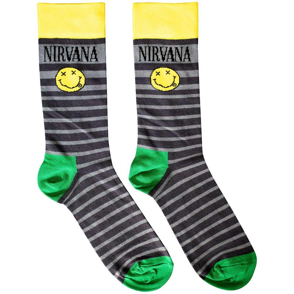 Rock Off officially licensed products Nirvana Grunge Smile Stripes Ankle Socks One Size