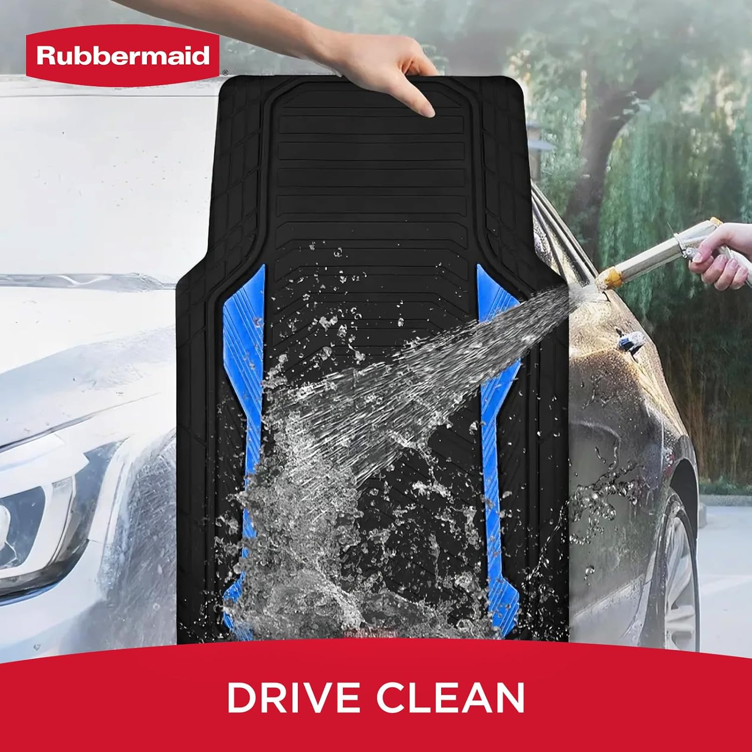 Rubbermaid Car Floor Mat, Heavy Duty All-Weather Car Mats Full Set with Dual-Tone Blue Aluminum Inserts – Universal Fit, Anti-Slip Backing, Trim-to-Fit for Most SUV, Sedan, Van - Image 6