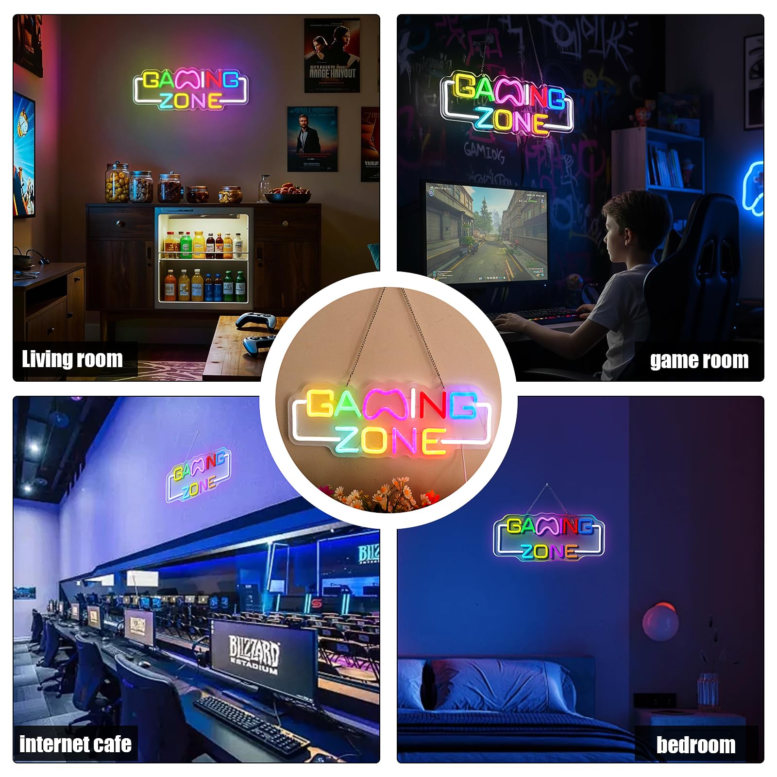 Panneau néon Gaming Zone, Panneau néon Gaming Zone, Panneau néon LED pour Gaming à fixer au mur, Panneau néon Gamer pour salle de jeux, Panneau néon, Panneau néon cadeau pour joueurs adolescents
