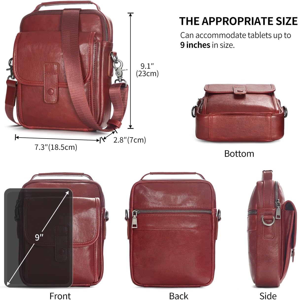 Augus Leather Small Messenger Bag For Men Crossbody Handbag Shoulder Sling Travel Bags for Men Purse Daypack Magnetic Buckle