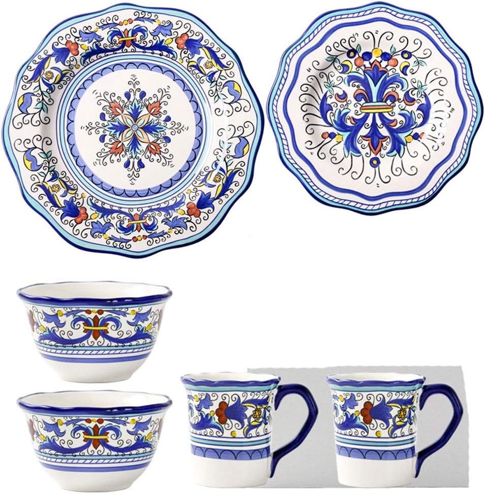 6 piece Retro Ceramic Tableware Set Fashion Hand Painted Flower Underglaze Salad Bowl Breakfast Plate Mug Combination