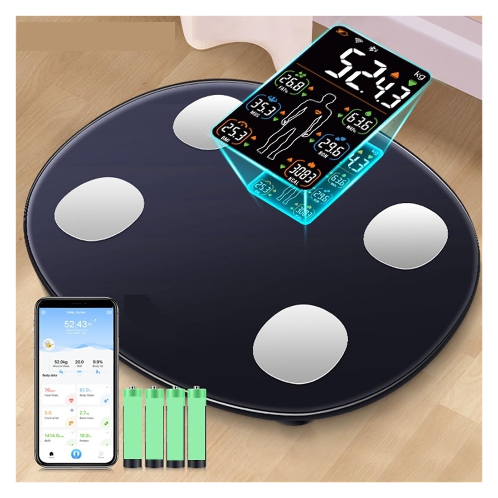 Báscula De Grasa Corporal, Peso, Inteligente Con Pantalla For, BMI, Baño Digital Bluetooth Preciso FáCil De Leer
