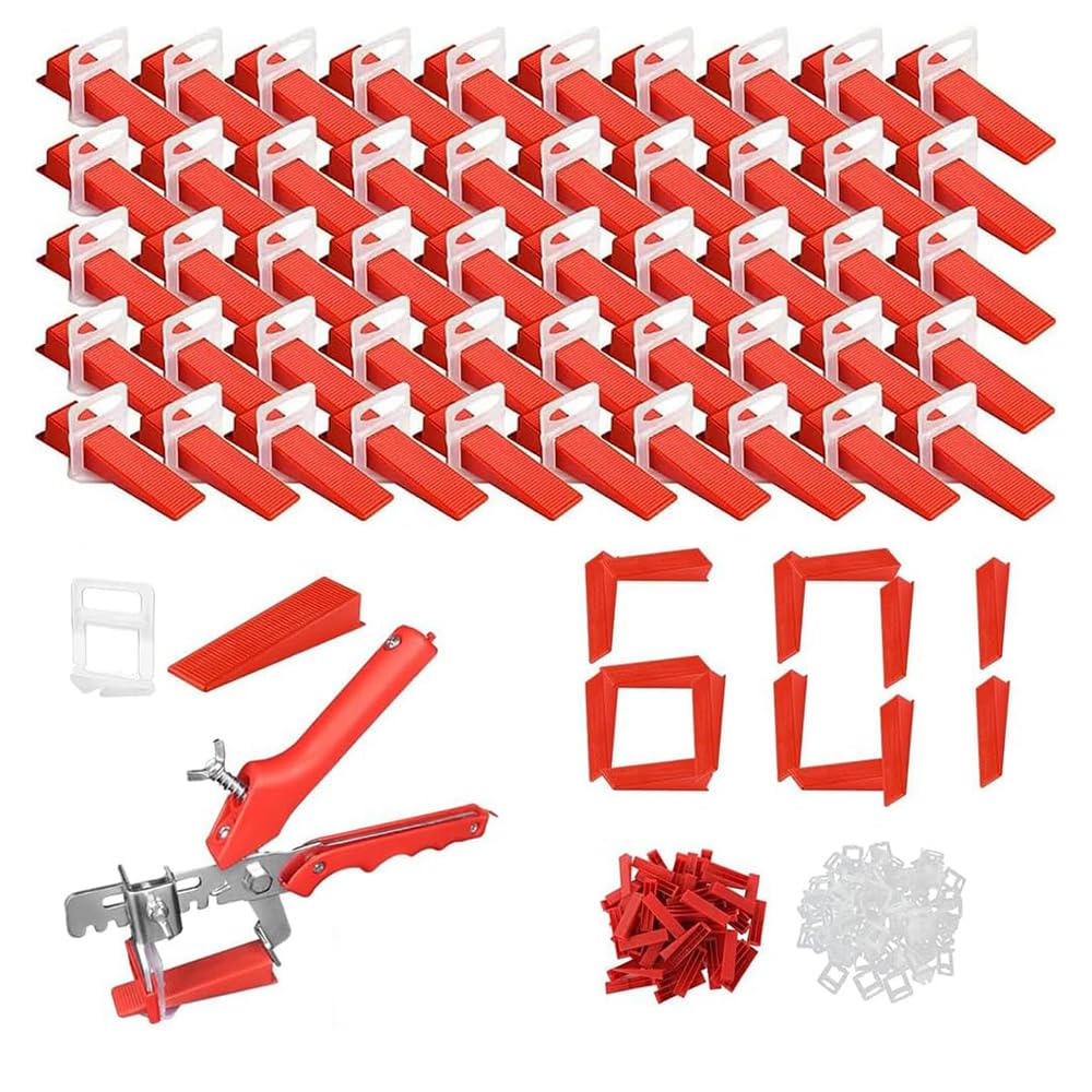 NEWFUN Croisillon Carrelage Autonivelant, Croisillon Autonivelant 2mm, Calle de Nivellement pour Carrelage, Dresseuse de Carreaux pour La Pose de Pierres (400 tirettes 200 Cales, 2,0mm)
