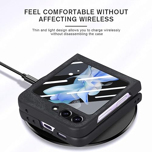 Miniatura 7 de LINYUNE Funda para Samsung Galaxy Z Flip 5 con protector de pantalla integrado, cuero vegano retro, ultrafino, duradero, funda protectora para