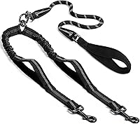 Vista 8 de Correa doble para perro sin enredos, correa elástica para dos perros, correas reflectantes con dos asas de tráfico adicionales para caminar 2 perros