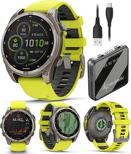Miniatura 27 de Wearable4U Garmin Fenix 8 – 2 pulgadas, reloj inteligente multideporte GPS AMOLED, zafiro, titanio con banda de silicona naranja brillante/grafito,