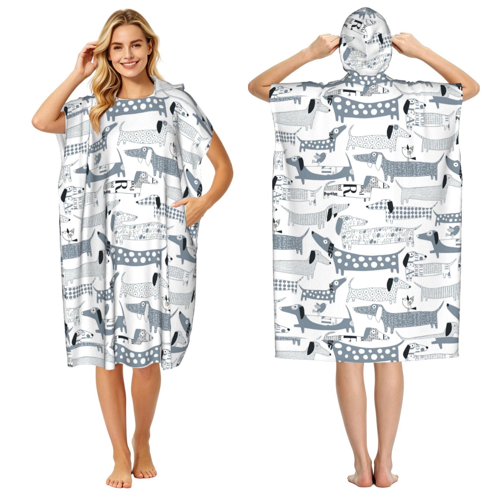 Poadnly Sausage Dog, Adult Hooded Beach Towel 90 x 110 cm,Changing Bath Robe, Surf Poncho Towel For Women Men