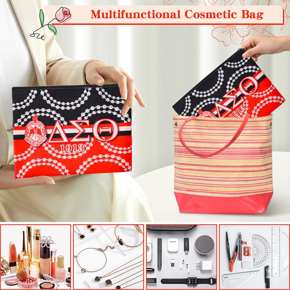 Sorority Gifts for Women DST Make Up Bag 1913 Sigma Theta Paraphernal Gifts for Girls Delta Cosmetic Bag Gift, Style 1 - Image 3