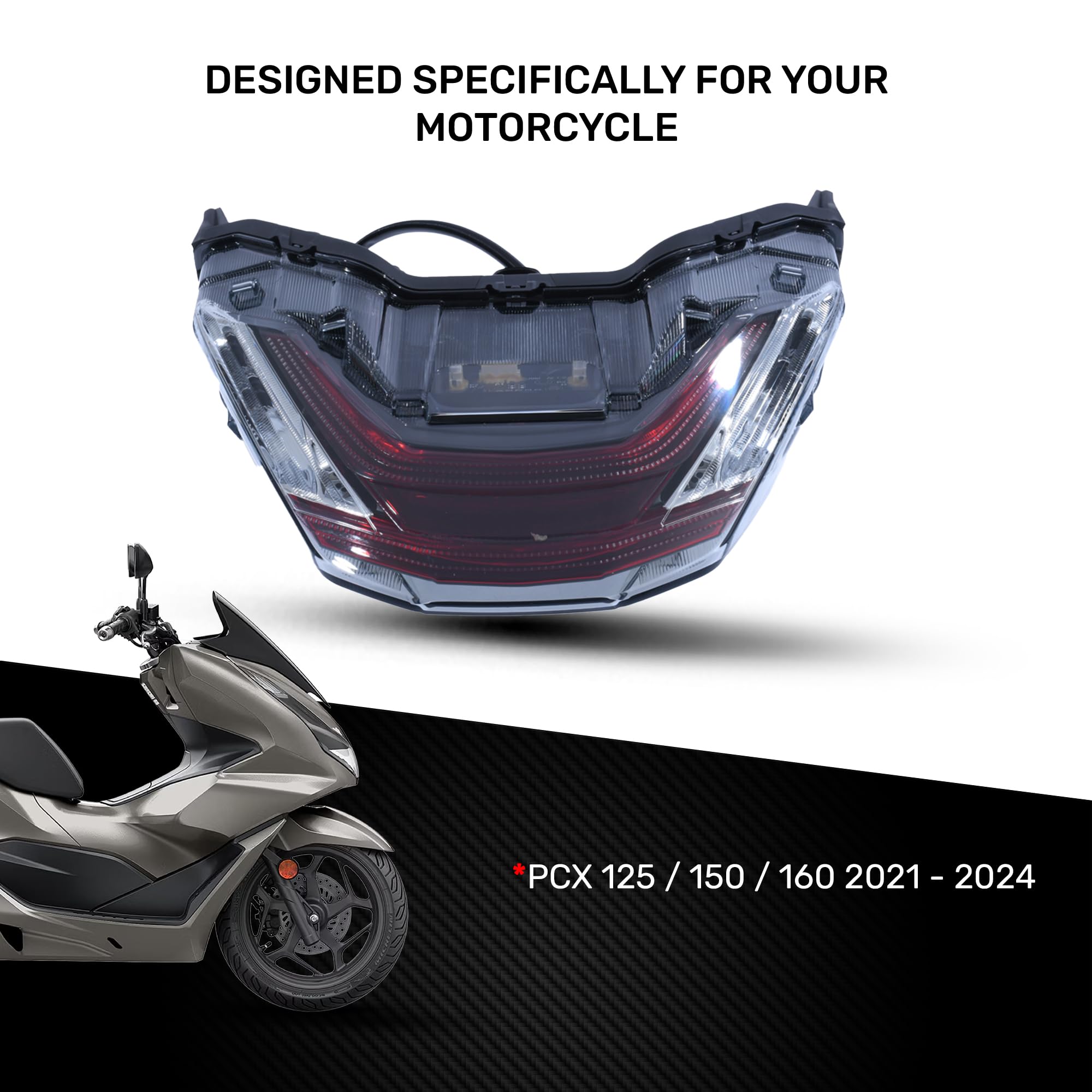 avdb-moto Światło tylne/stop LED kompatybilne z HONDA PCX 125/150 2015-2017, PCX 125/150 2015-2017 + Wbudowane kierunkowskazy (Czarny przydymiony)