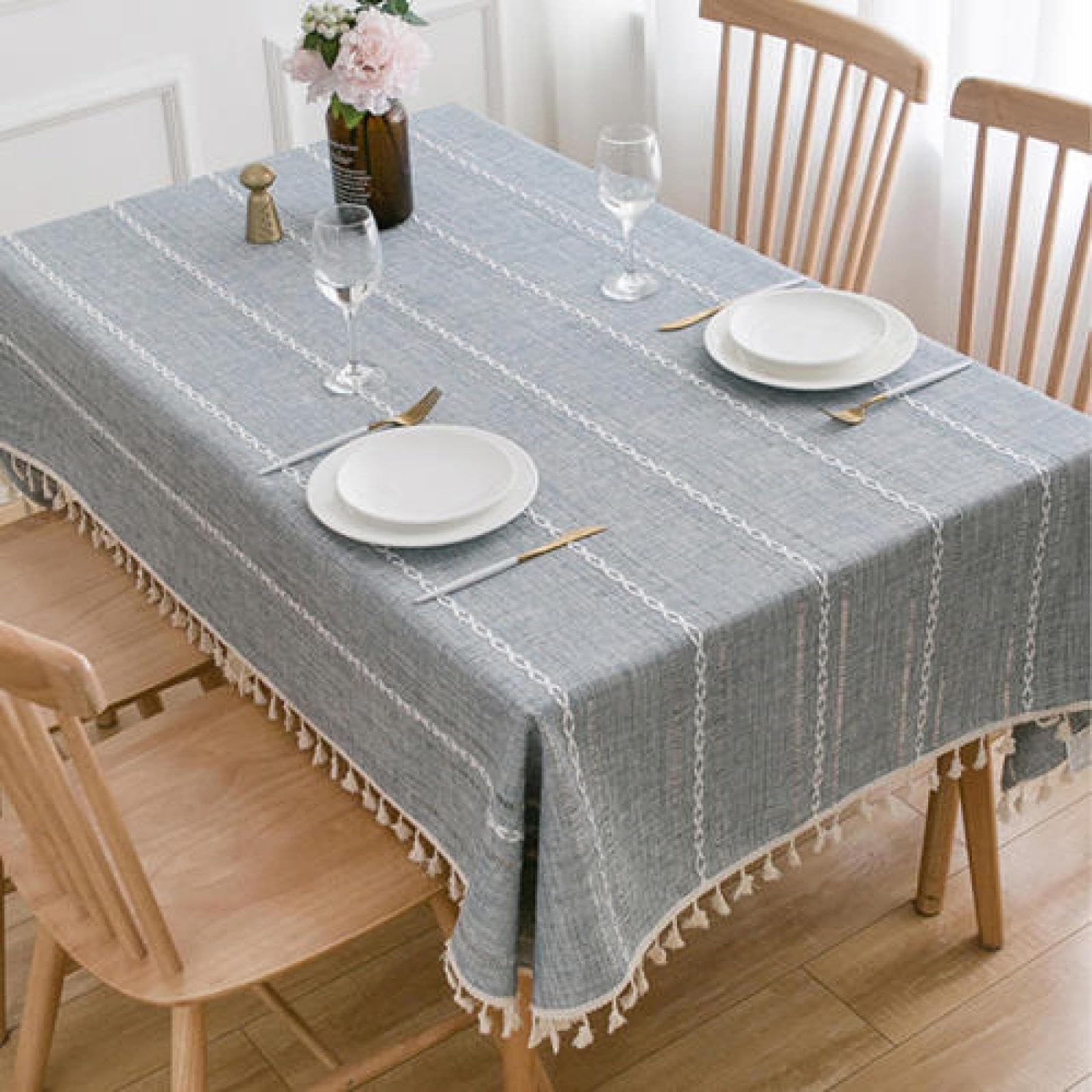 Tovaglia Da Tavolo Antifade Lino di Cotone Antimacchia con I Colori Chiari Non Sbiadisce Verde Chiaro a 130 × 220cm
