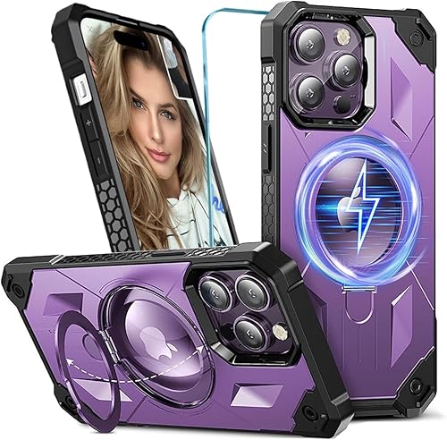 Miniatura 8 de Funda MagSafe compatible con iPhone 14 Pro Max, soporte magnético plegable invisible, con anillo magnético, brillante de doble capa para iPhone 14