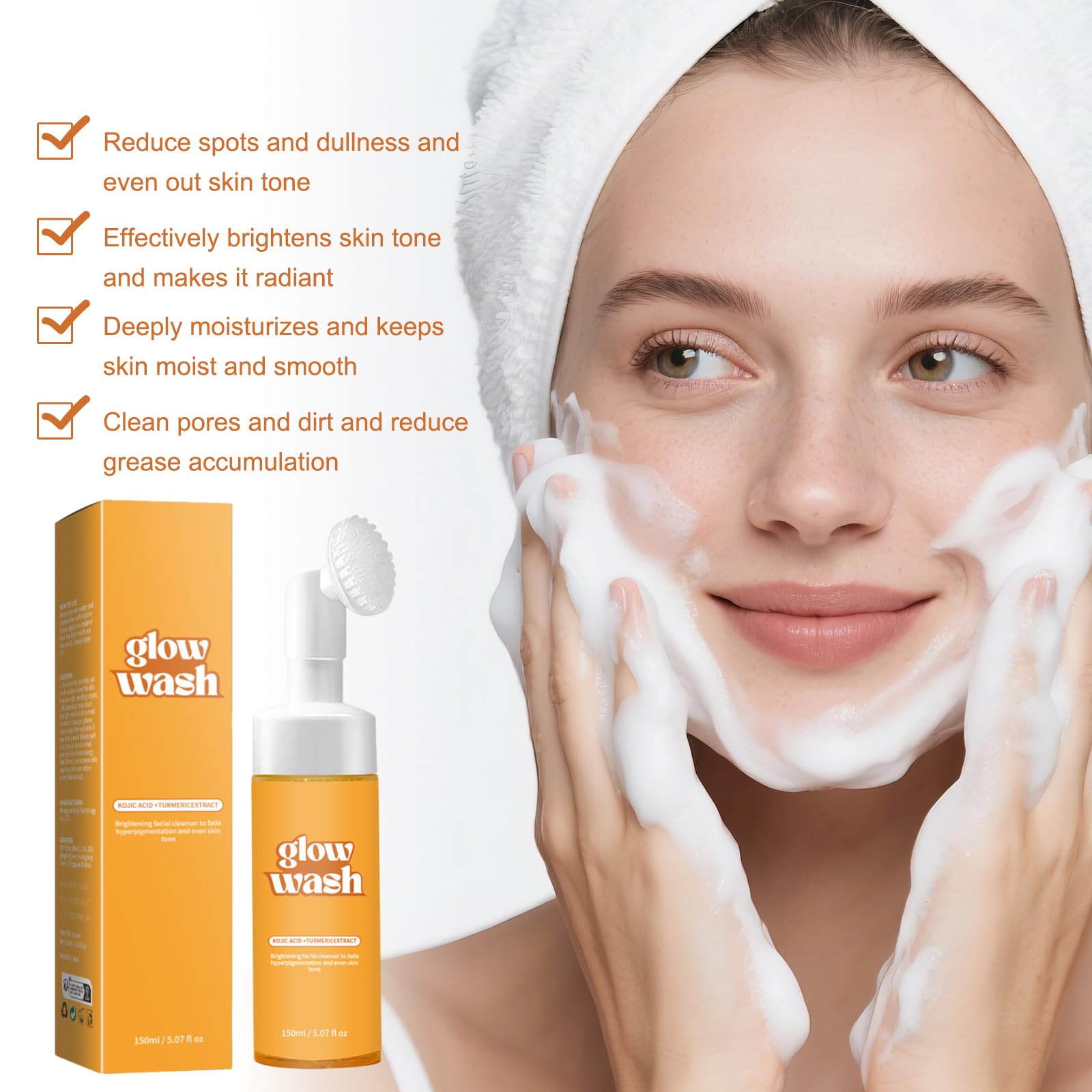 Turmeric Face Wash 150ml Turmeric Facial Cleanser Deep Cleansing Foaming With Mask*30 Improves Skin Tone Suitable for Men and Women Facial Care - Image 2