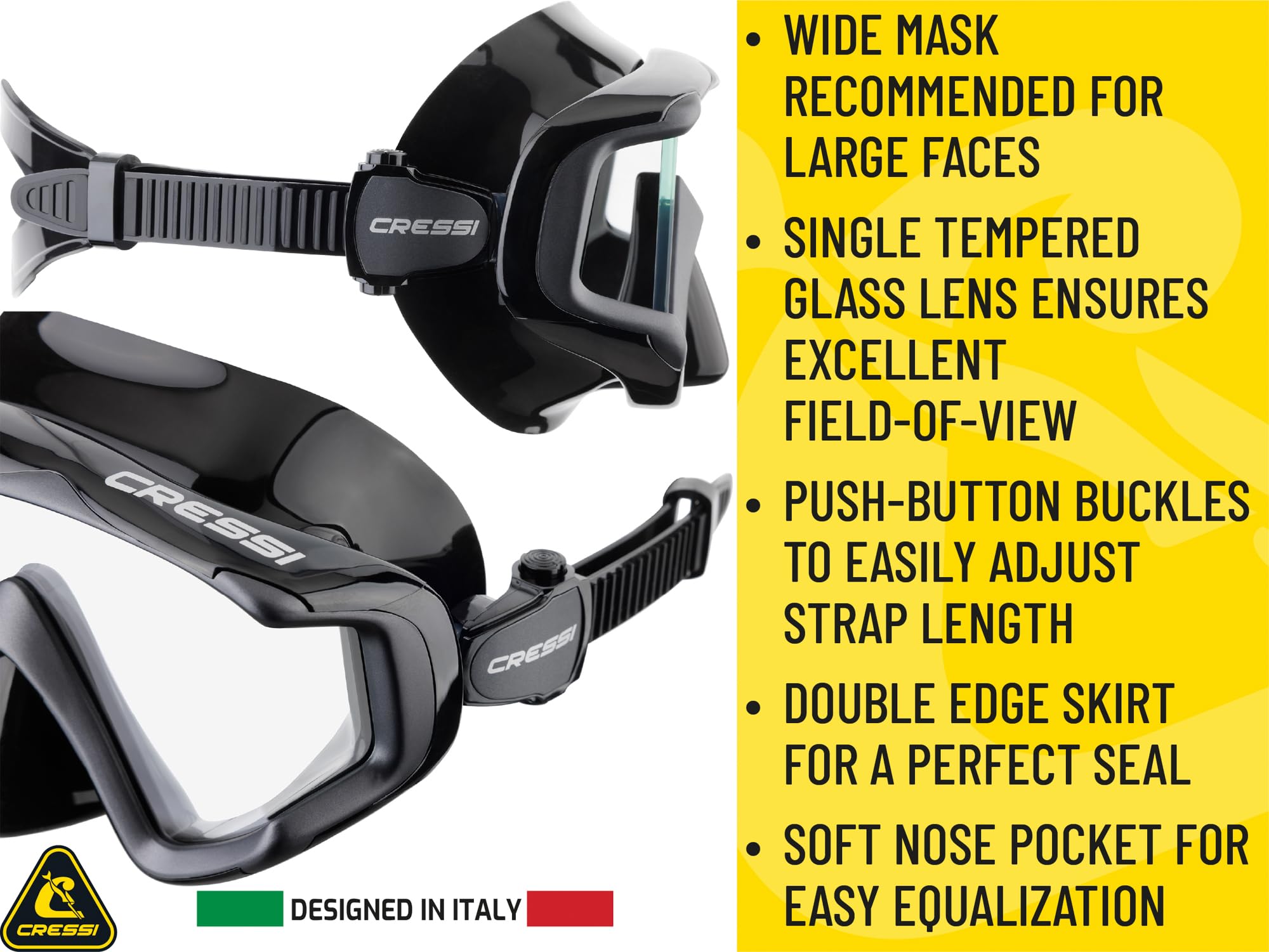 Cressi Liberty Triside Mask -Máscara Panoramic de 3 Cristales para Buceo, Apnea y Snorkel, Talla Única, Unisex Adulto