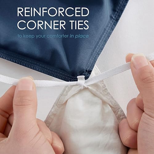Miniatura 6 de Hearth & Harbor Funda de edredón azul marino tamaño Queen  Juego de funda de edredón de 3 piezas, suave doble cepillado tamaño Queen con cierre de
